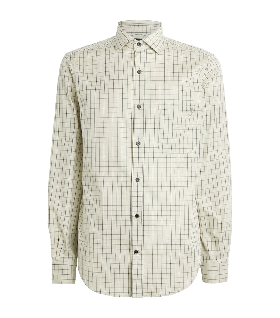 Purdey Mens Cotton Tattersall Shooting Shirt Sage