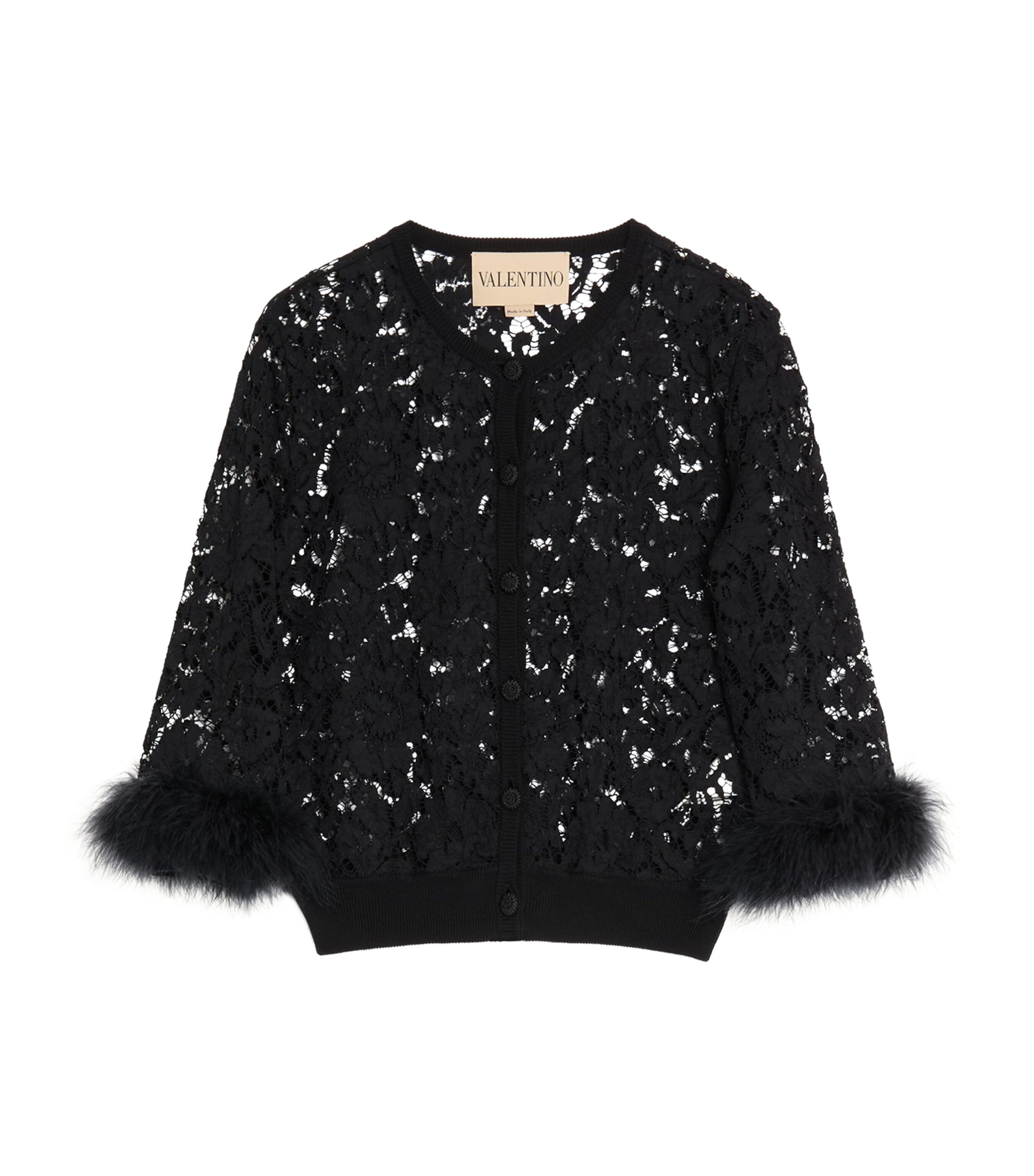 Lace Feather-Trim Cardigan