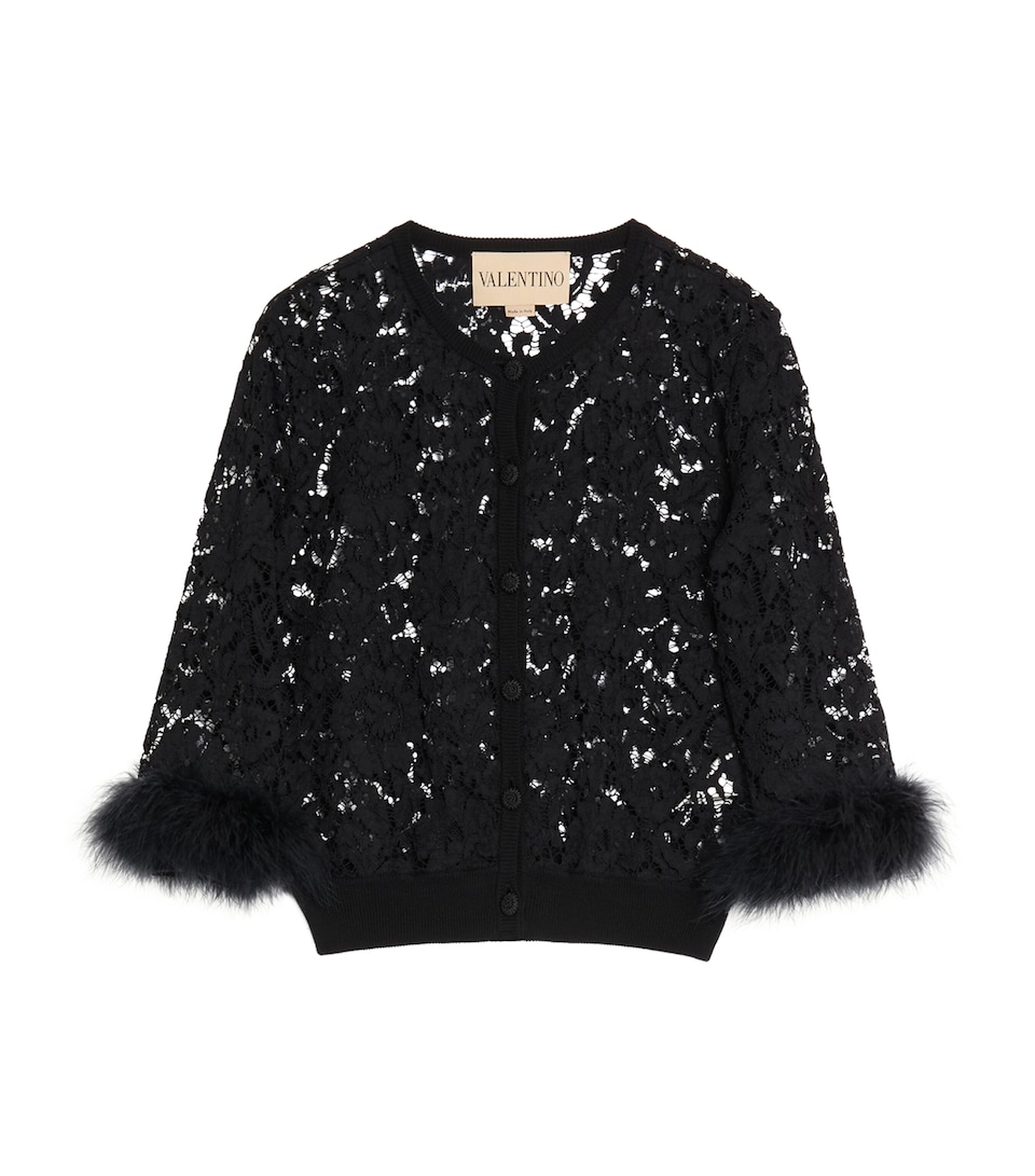 Lace Feather-Trim Cardigan