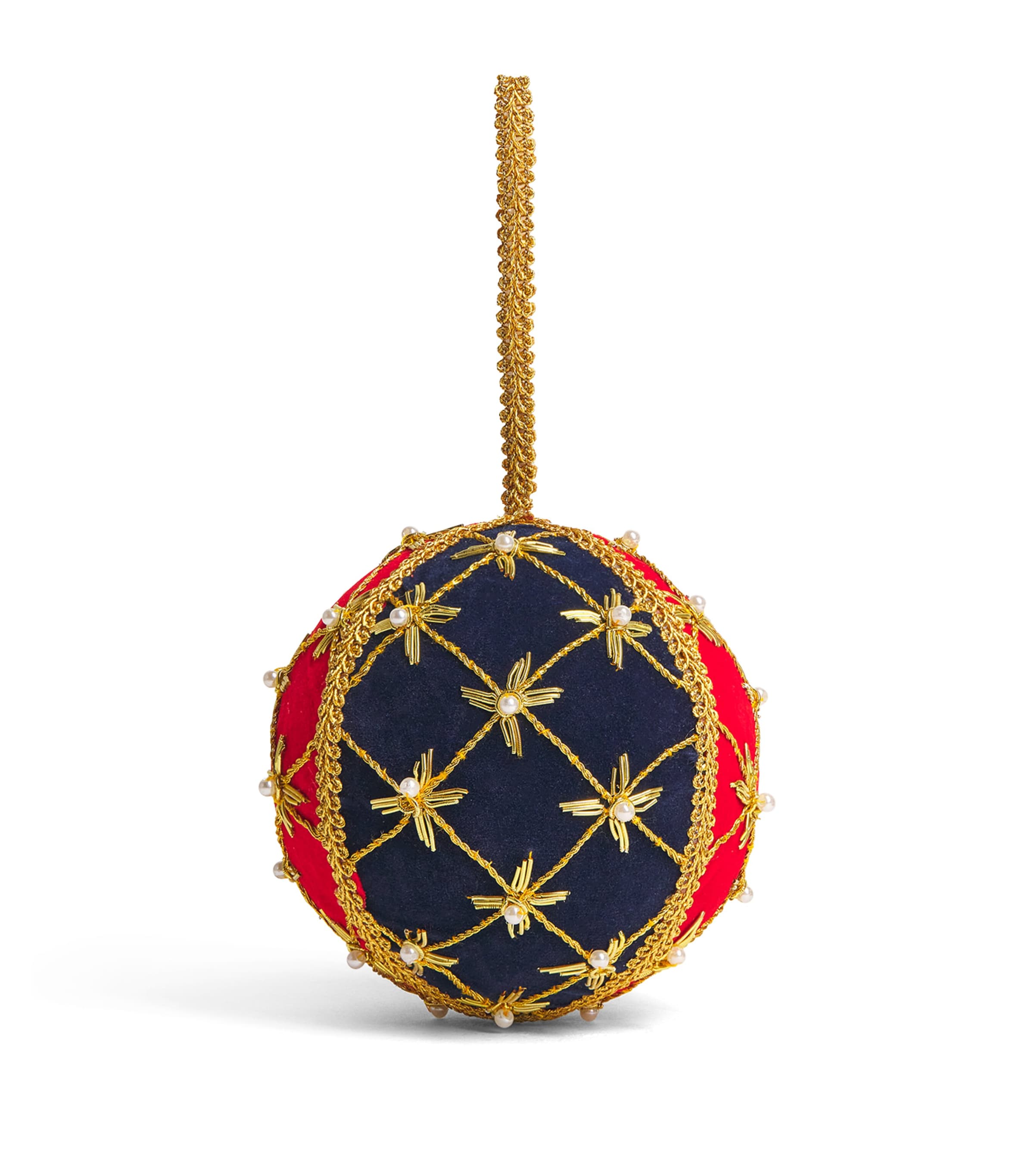 Harrods Velvet Embroidered-Star Bauble Red/blue/gold