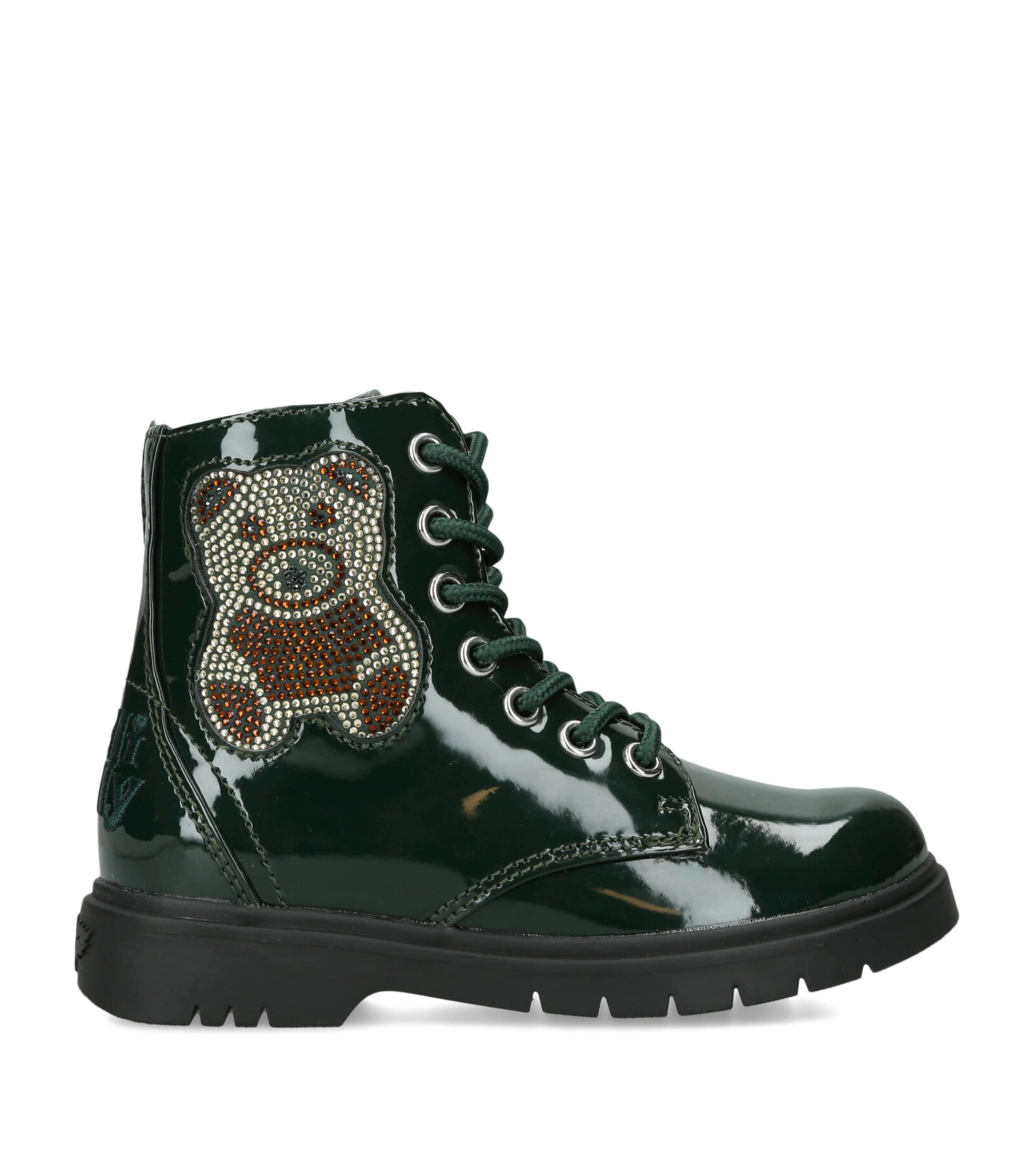 Lelli Kelly Patent Teddy Bear Boots Dark Green
