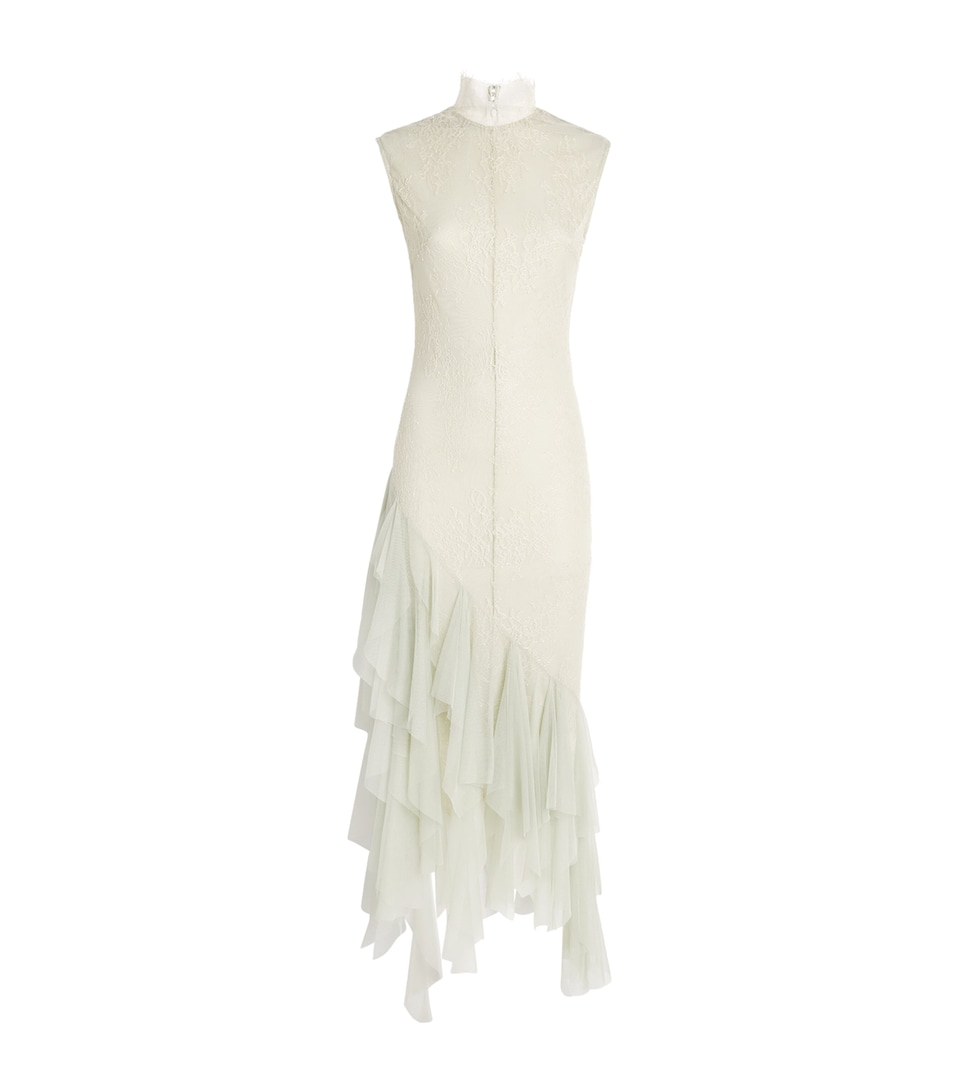 De La Vali Womens Lace Ruffled Morwen Midi Dress Stone Beige/sge Grn