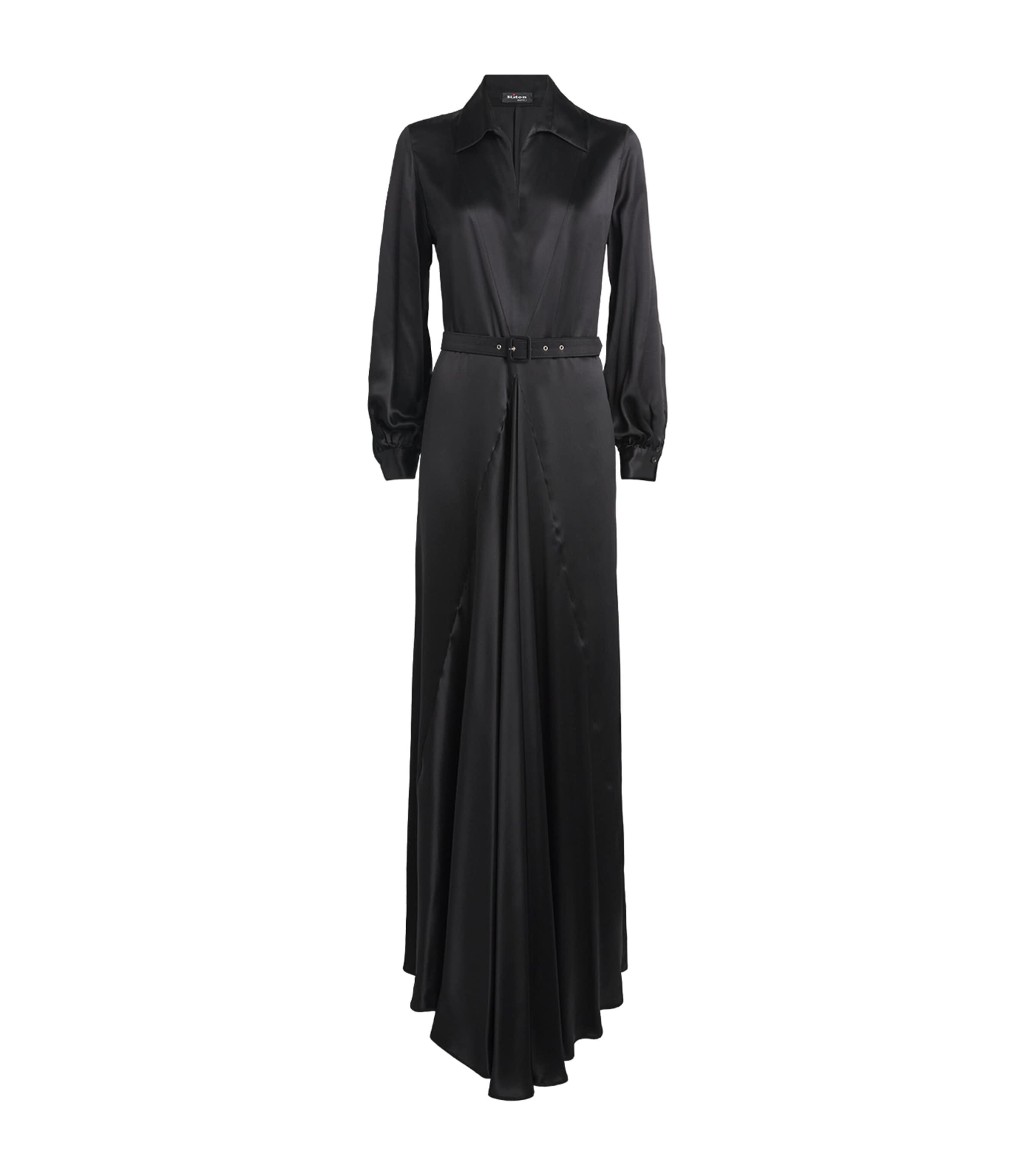 Kiton Womens Silk Maxi Shirt Dress Black