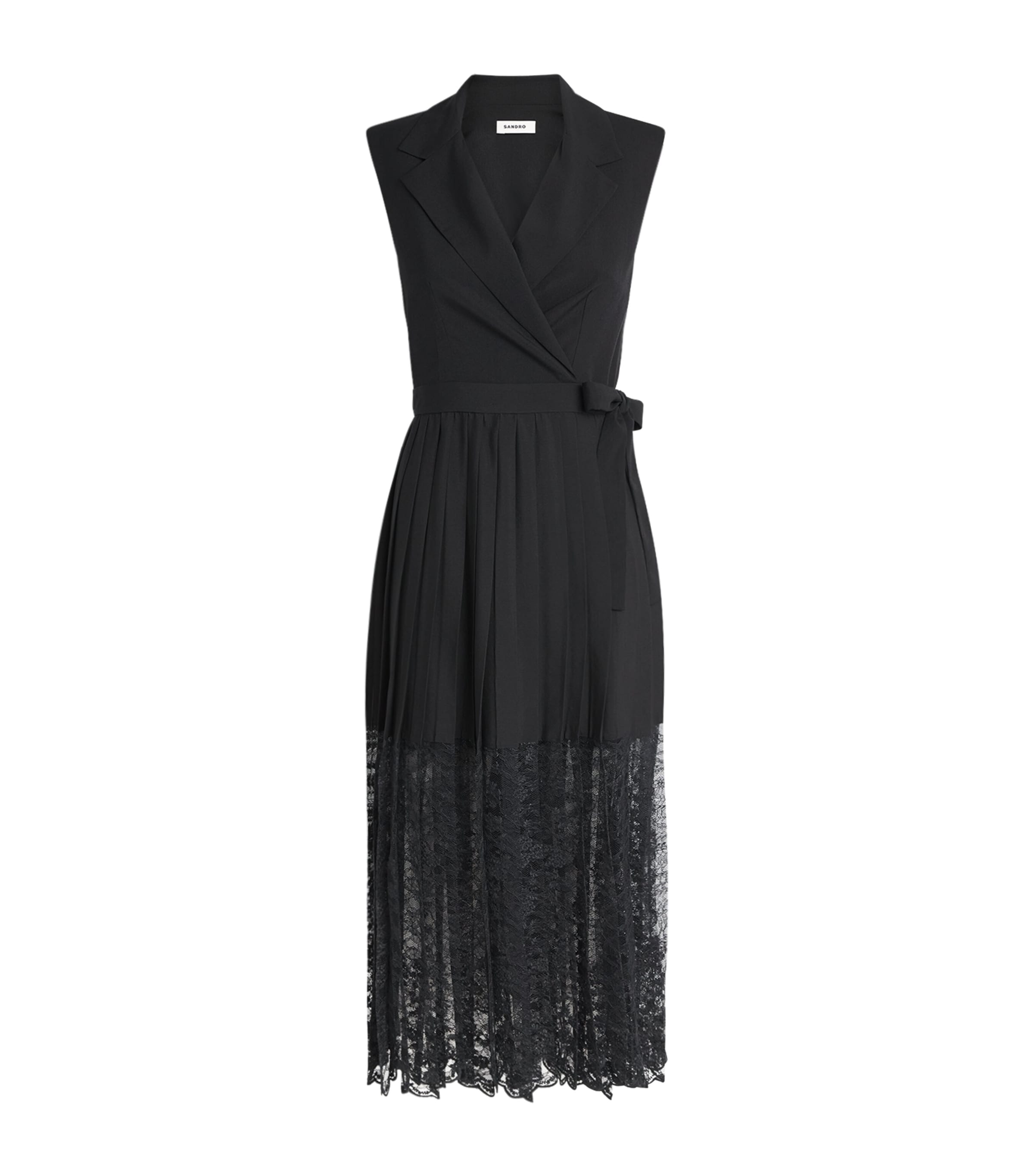 Sandro Paris Womens Sleeveless Lace-Detail Blazer Midi Dress Black