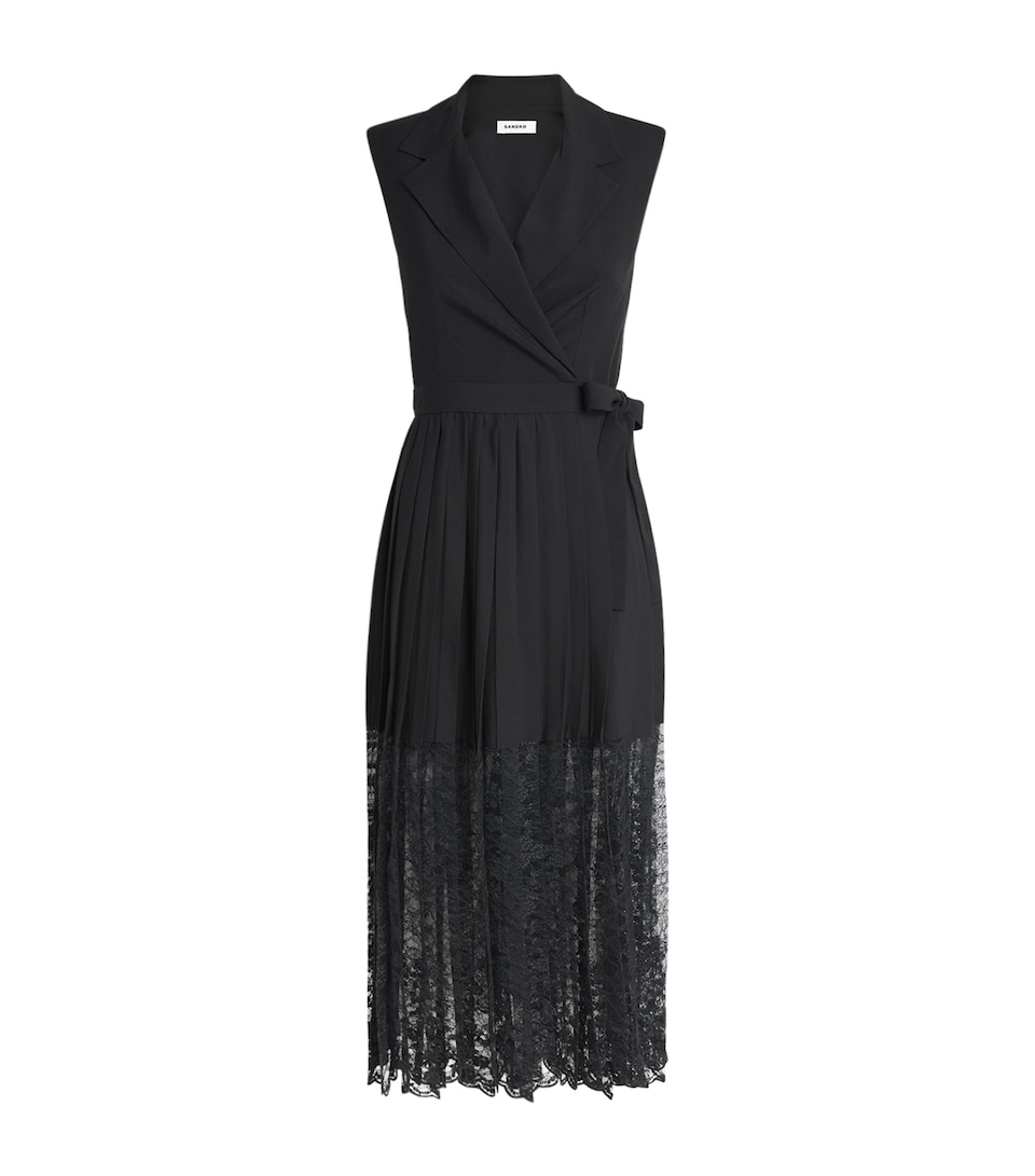 Sandro Paris Womens Sleeveless Lace-Detail Blazer Midi Dress Black
