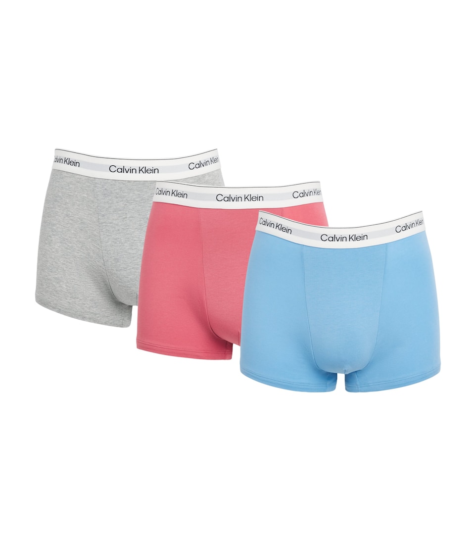 Calvin Klein Mens Stretch-Cotton Relaxed Icon Trunks (Pack of 3) Tkm Pink/blue/grey