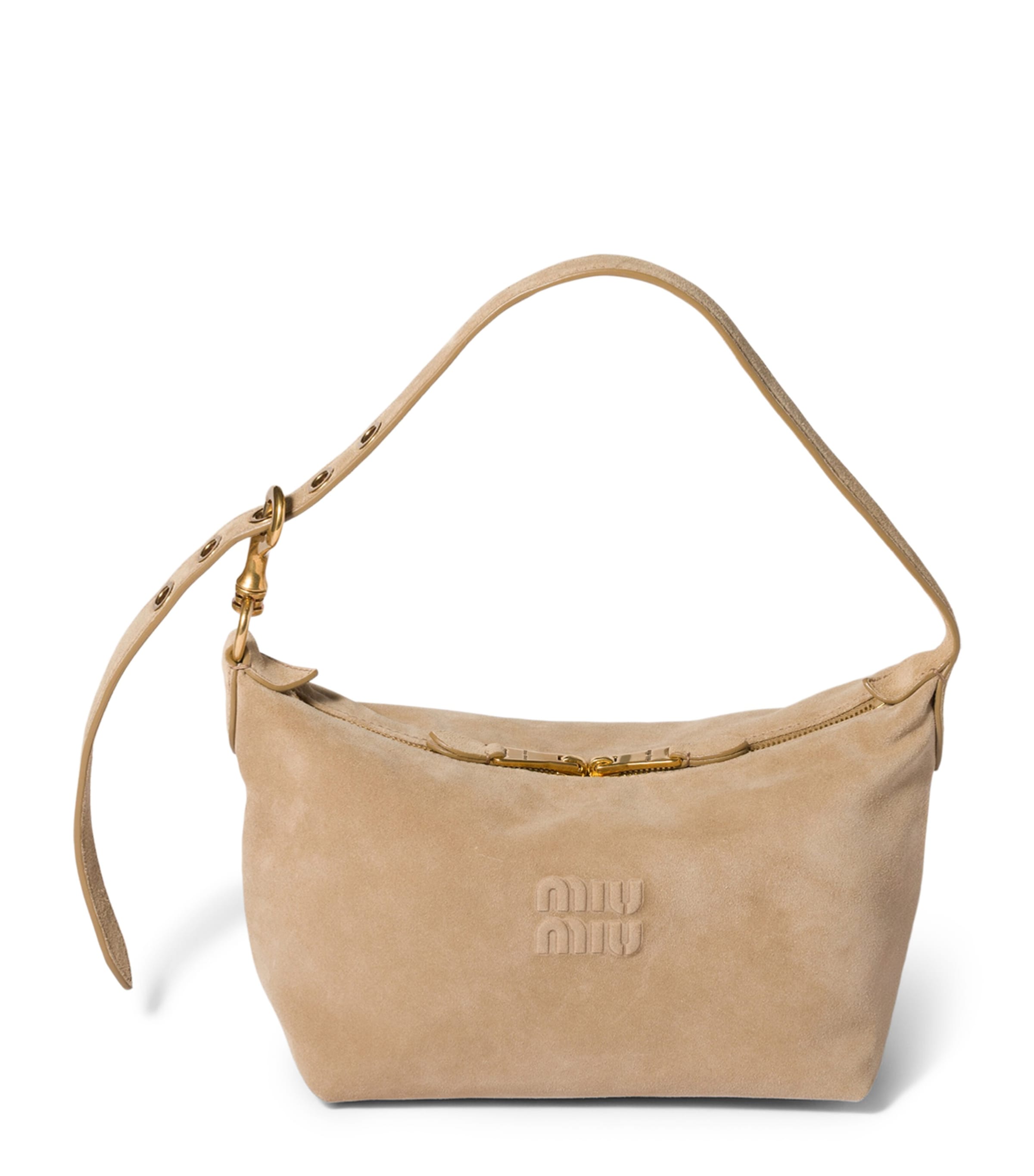 Miu Miu Small Suede Spirit Shoulder Bag Neutral