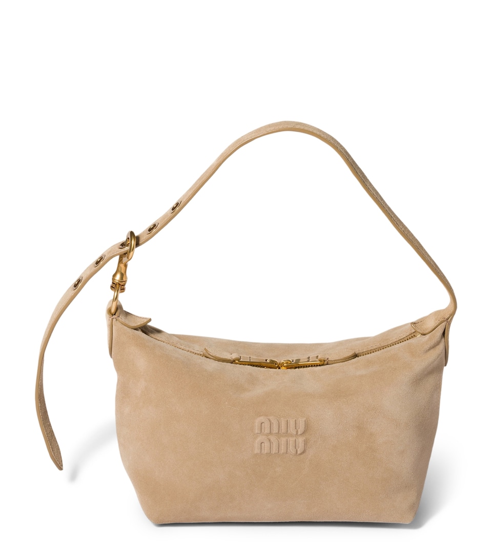 Miu Miu Small Suede Spirit Shoulder Bag Neutral