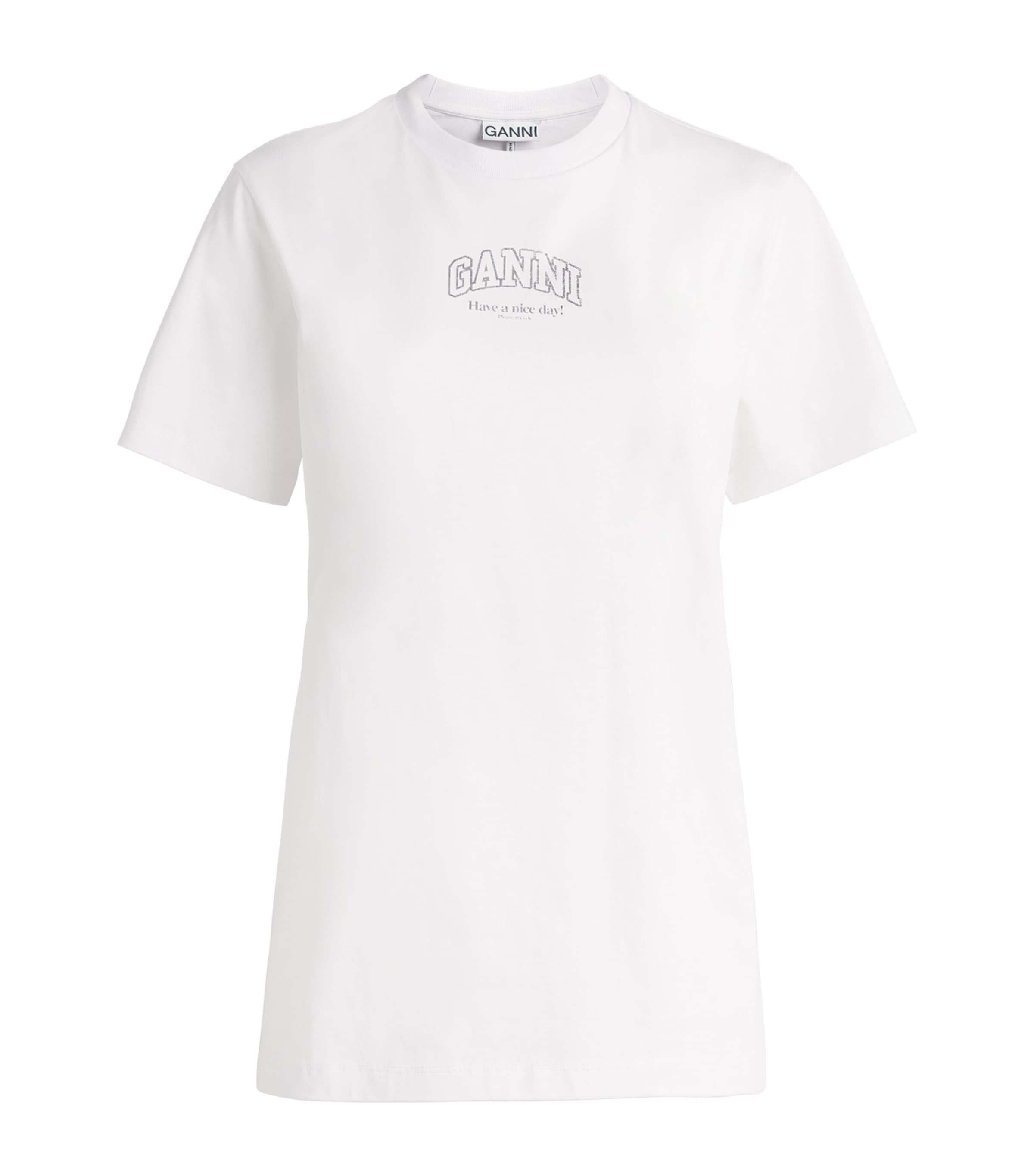GANNI Womens Cotton Logo T-Shirt Bright White