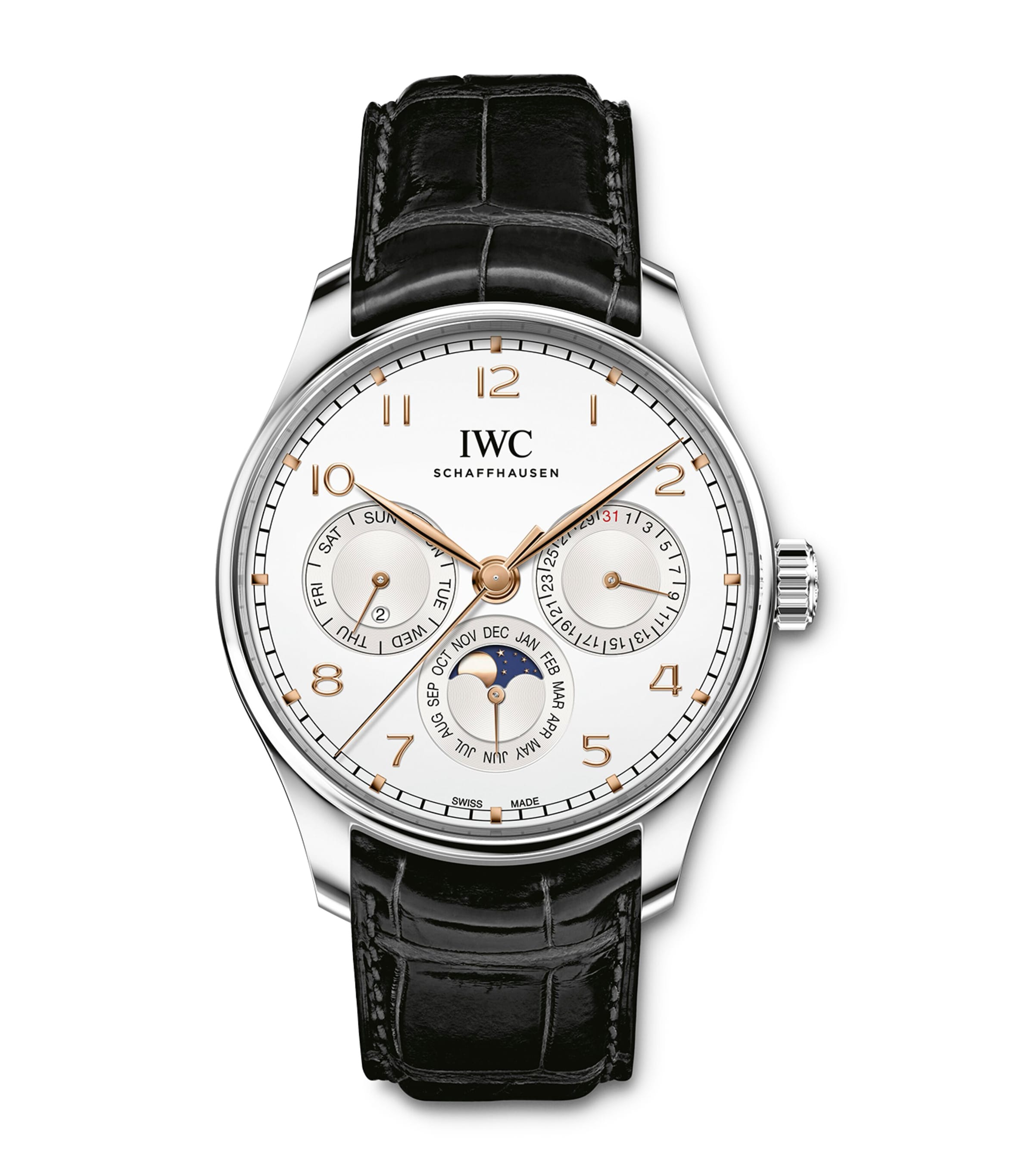 IWC Schaffhausen Stainless Steel Portugieser Perpetual Calendar Watch 42mm Silver