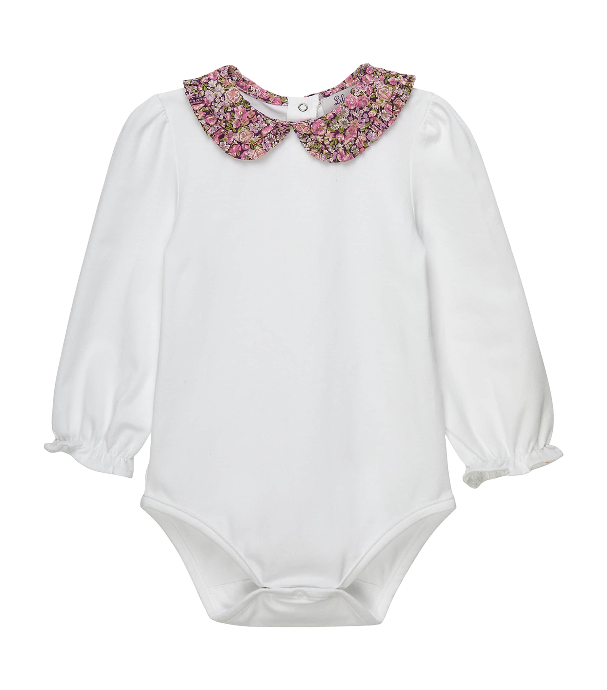 Trotters Stretch-Cotton Liberty Print Collar Bodysuit (6-24 Months) Plum