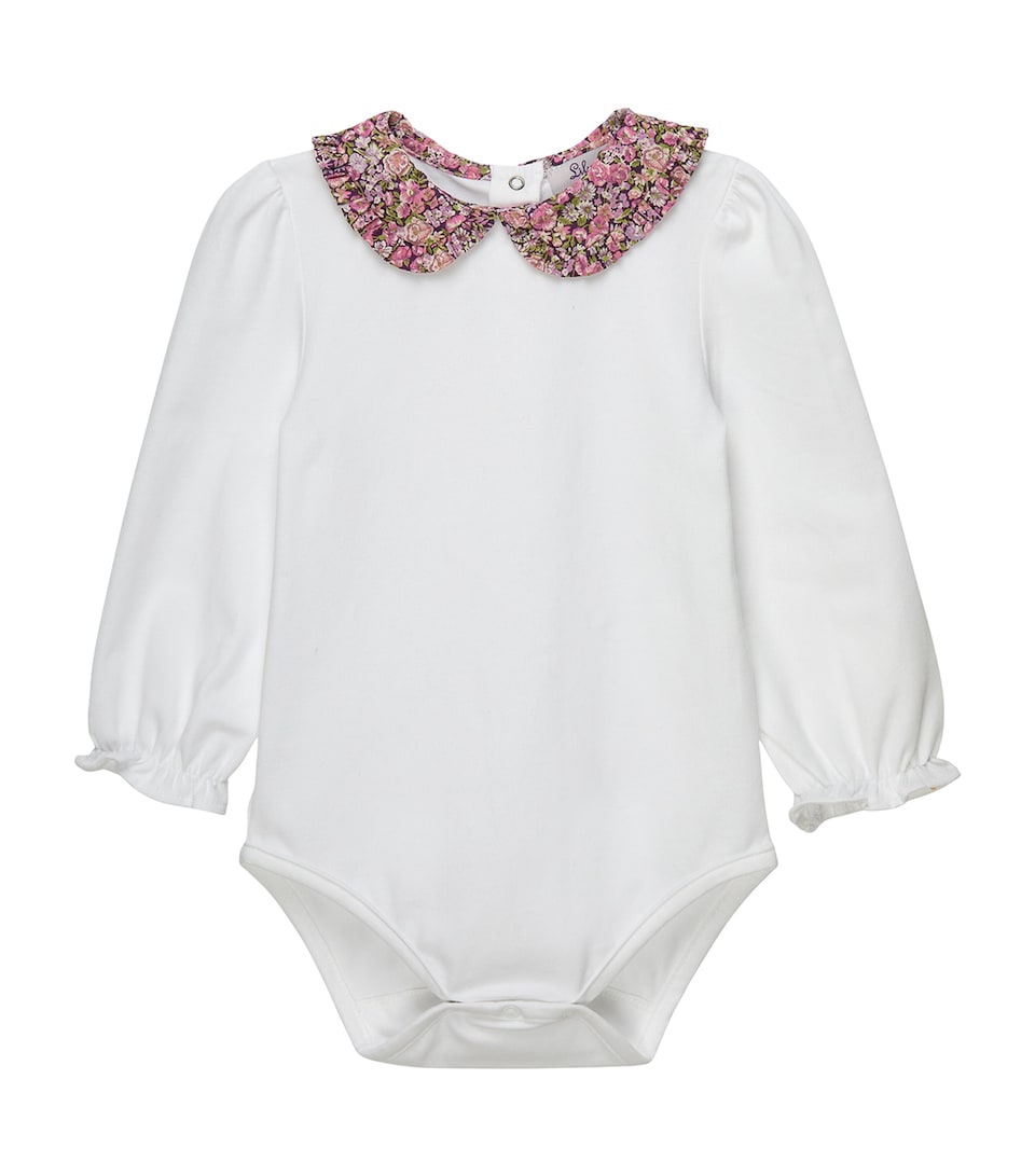 Trotters Stretch-Cotton Liberty Print Collar Bodysuit (6-24 Months) Plum