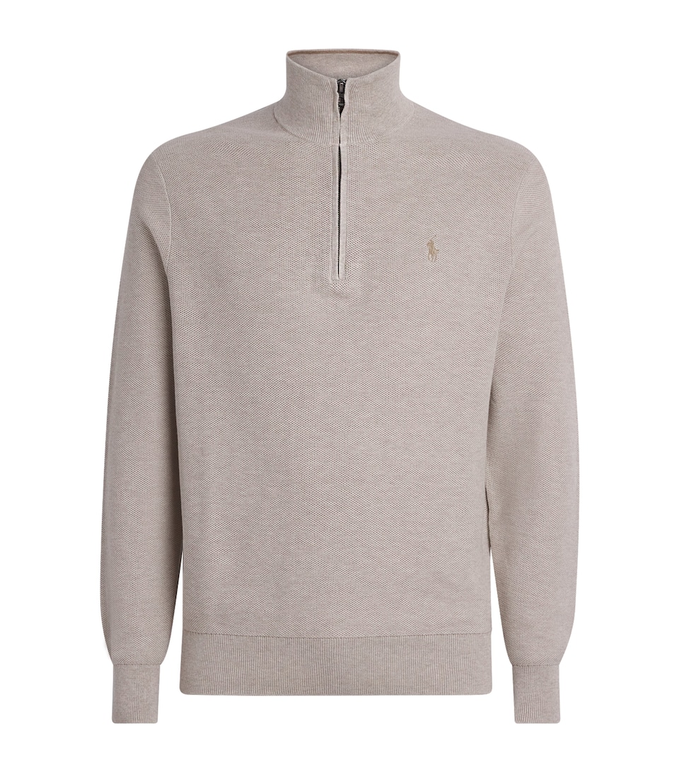 Polo Ralph Lauren Mens Cotton Half-Zip Sweater Light Wlnut Brn Hthr