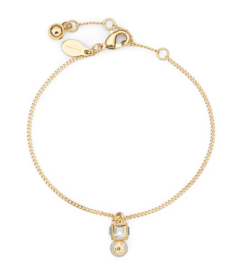 Jimmy Choo Faux Pearl Cube Logo Bracelet Gold/white/crystal