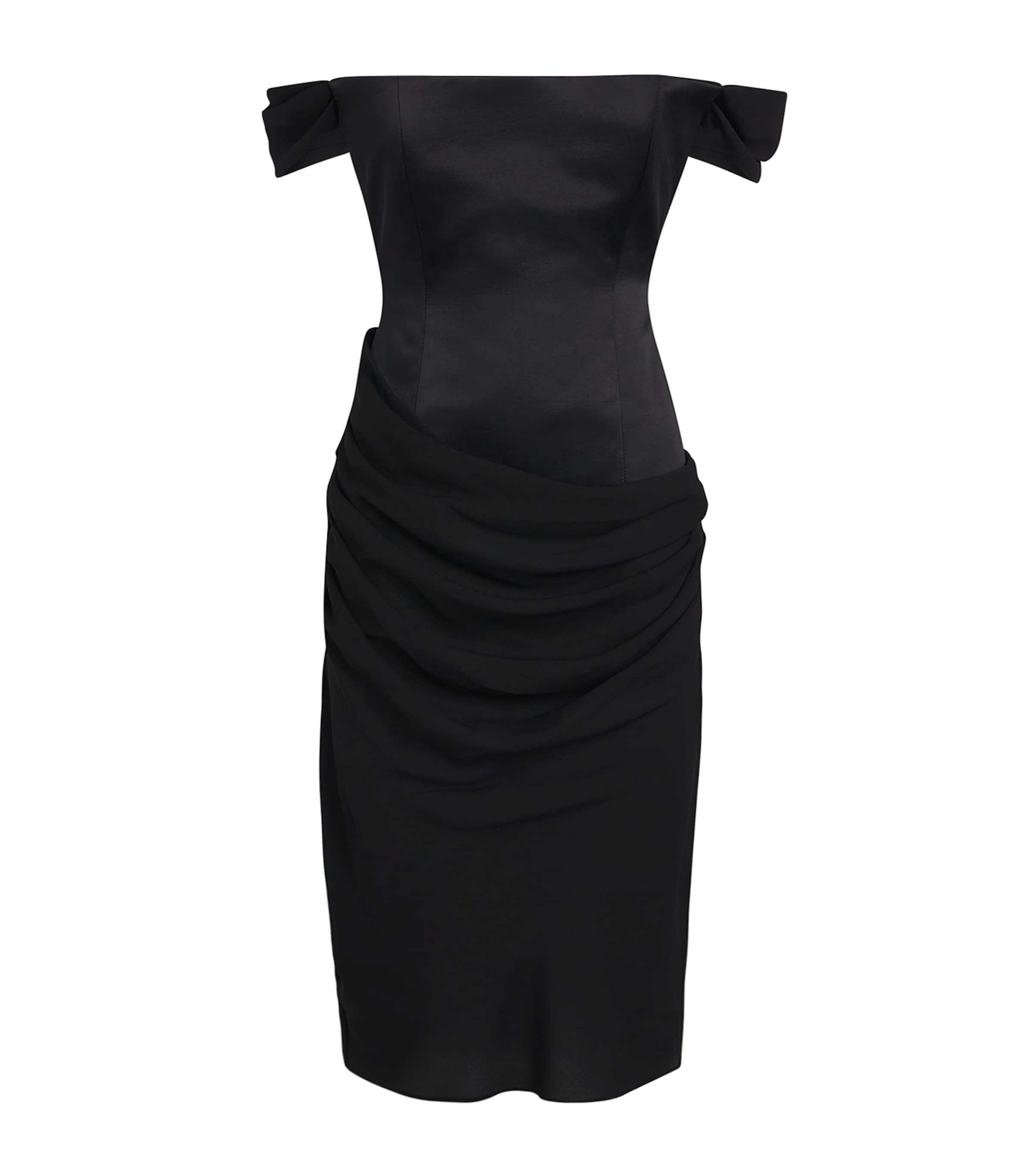 Alex Perry Womens Satin Off-The-Shoulder Corset Midi Dress Black