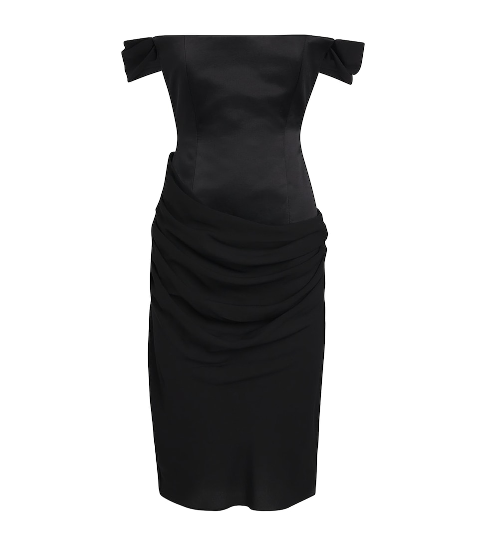 Alex Perry Womens Satin Off-The-Shoulder Corset Midi Dress Black