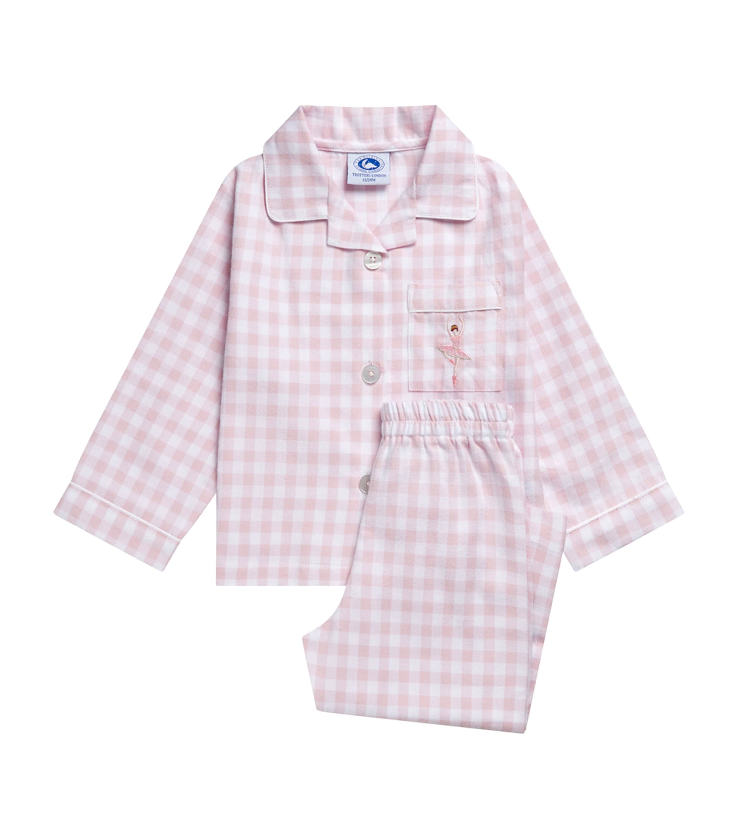 Trotters Cotton Check Margot Pyjama Set (12-24 Months) Pale Pink Gingham