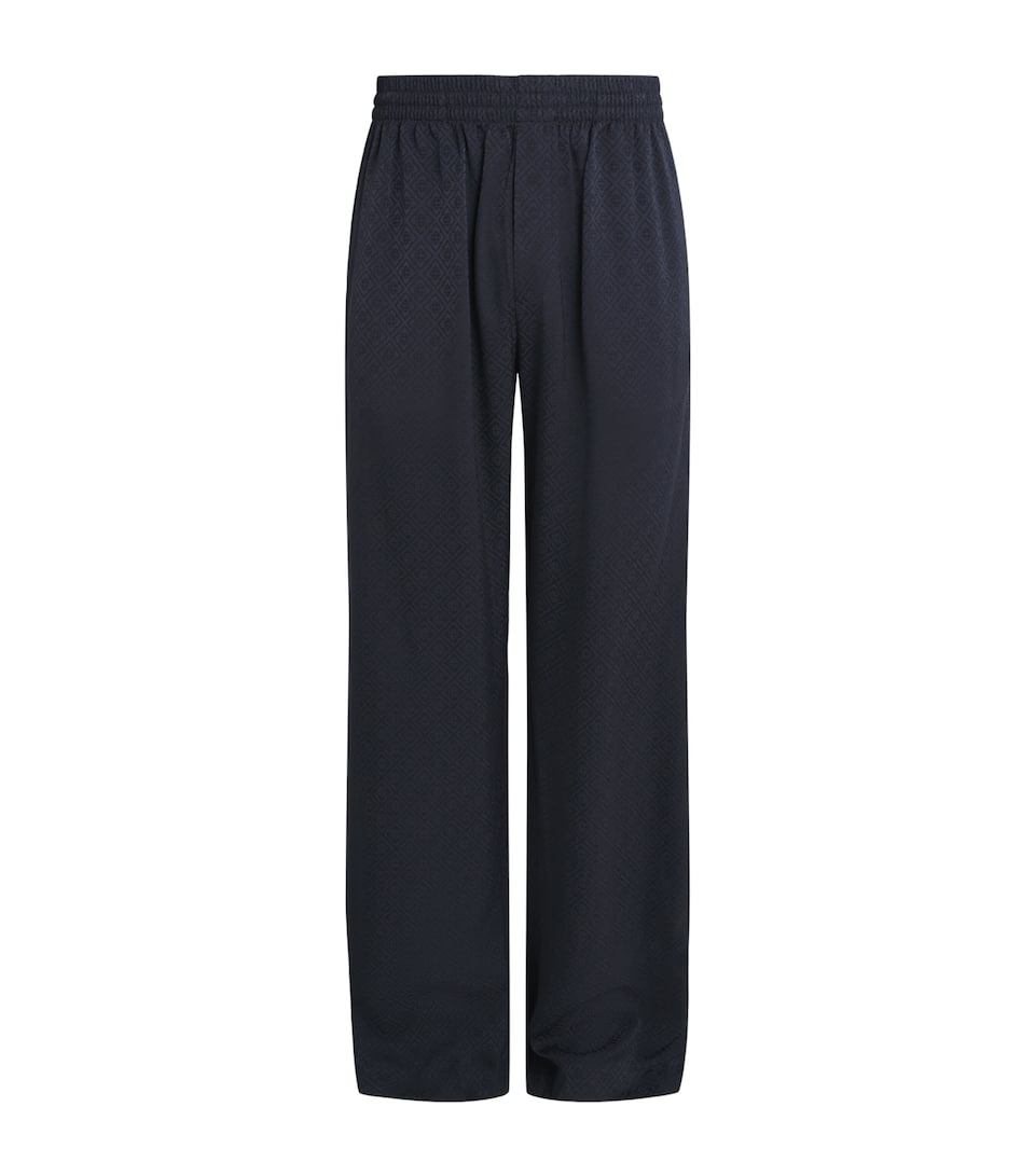 Casablanca Mens Silk Monogram Wide-Leg Trousers Dark Navy