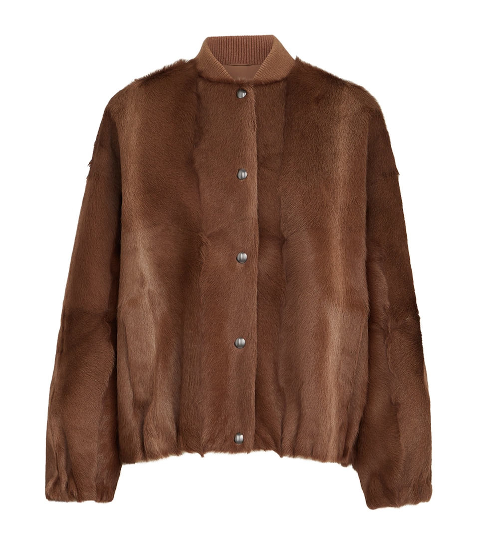 Brunello Cucinelli Womens Cashmere Shearling Bomber Jacket Brandy Sfumato