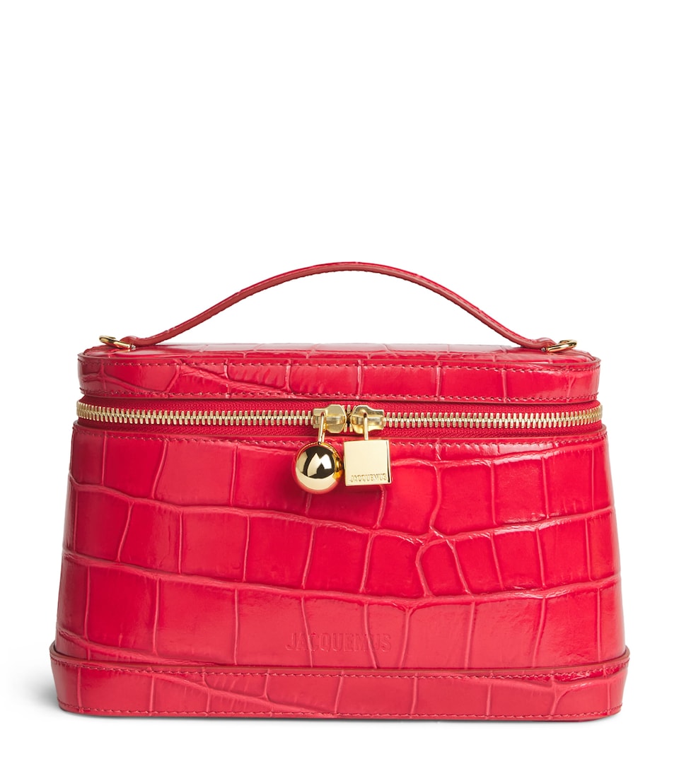 Jacquemus Leather Croc-Embossed Le Petit Vanity Bag Top-Handle Bag Red