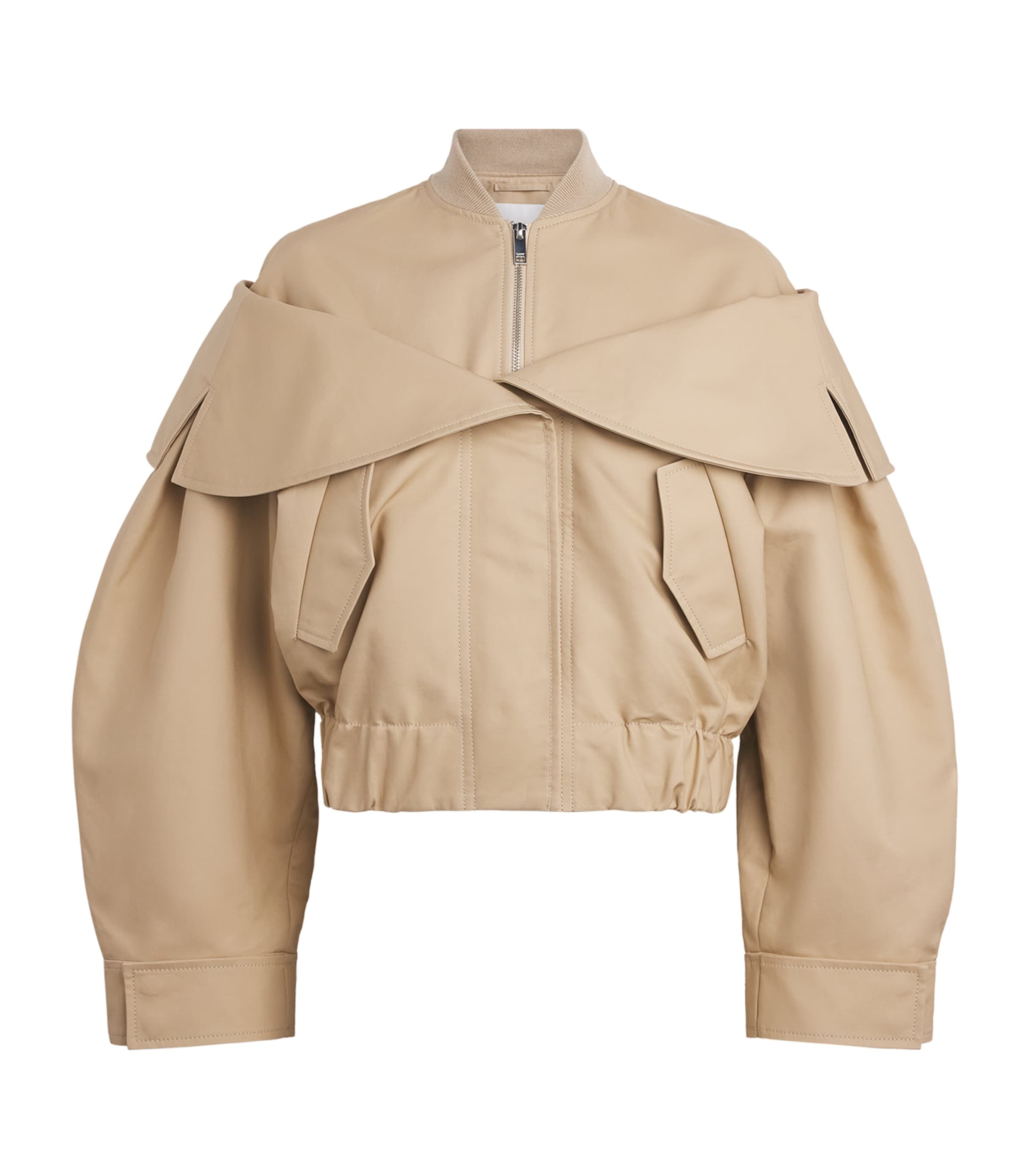GANNI Womens Organic Cotton Wide-Collar Bomber Jacket Zzr Warm Sand