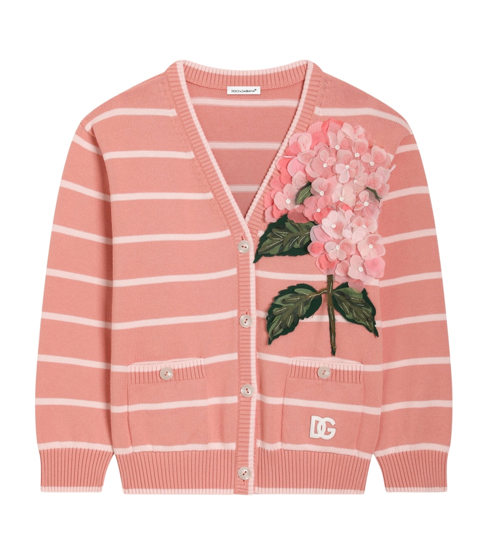 Dolce&Gabbana Kids Cotton Embellished Floral Cardigan (8-12+ Years) Rosa Scuro/ros