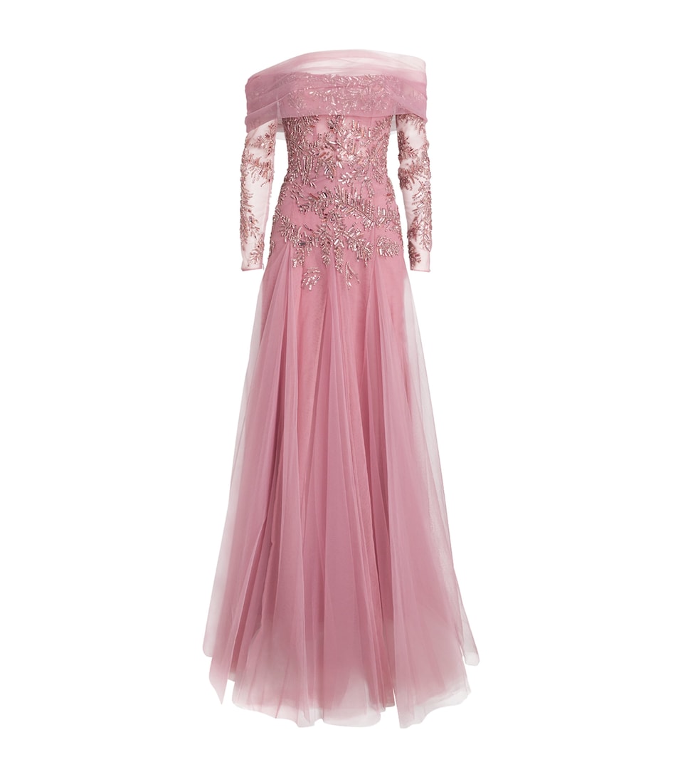 Tulle Embellished Off-The-Shoulder Gown