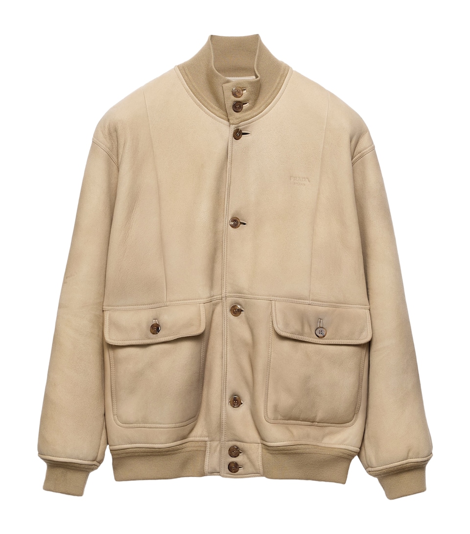 Prada Mens Shearling Bomber Jacket Neutral