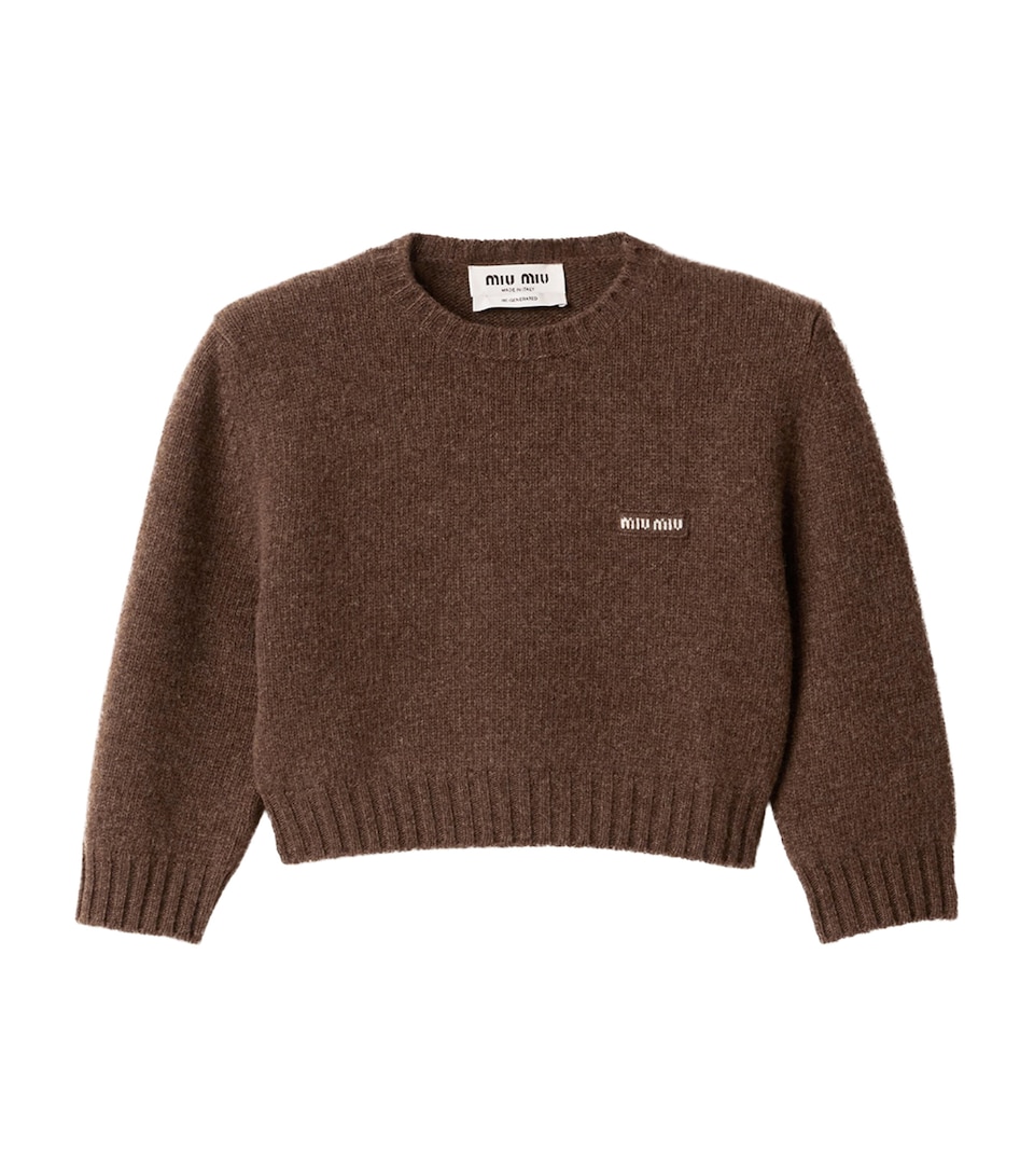 Miu Miu Womens Wool-Cashmere Cropped Sweater Brown