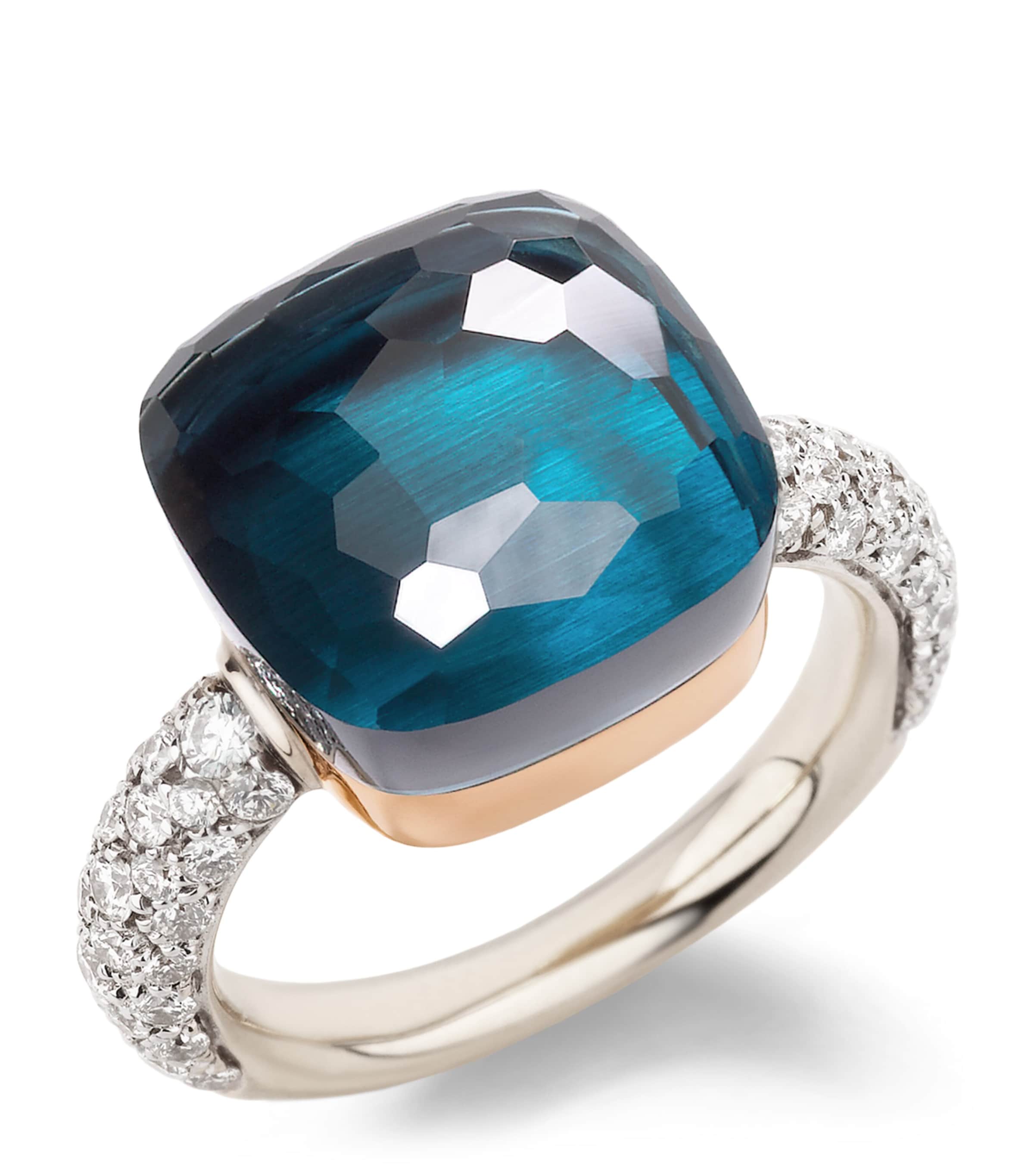 Pomellato White Gold, Diamond and London Blue Topaz Nudo Ring