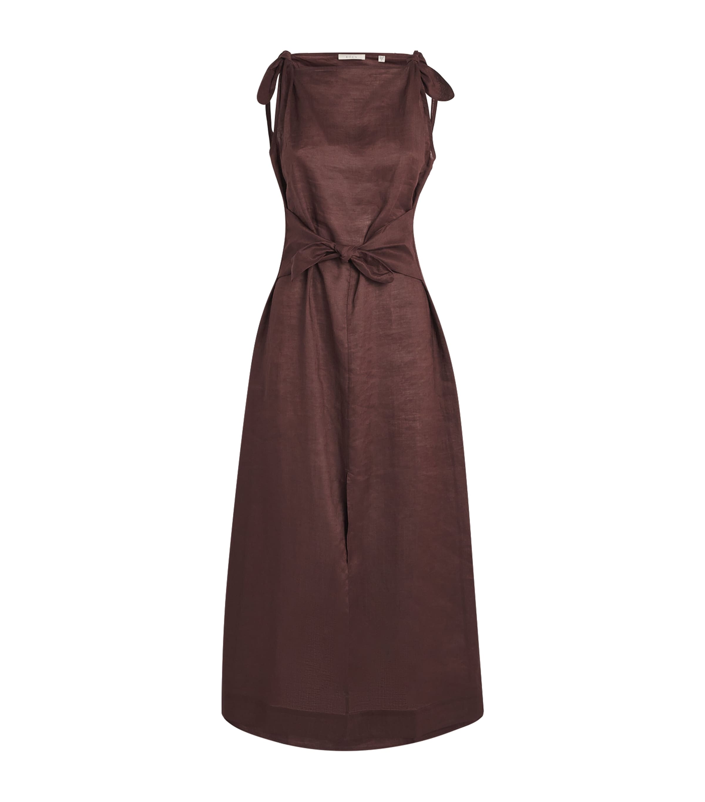 DÔEN Womens Ramie Amorette Midi Dress Antique Mahogany