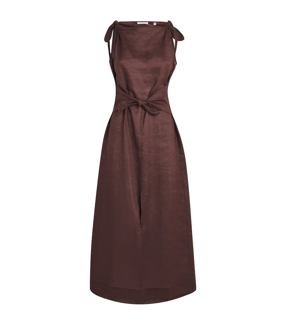 DÔEN Womens Ramie Amorette Midi Dress Antique Mahogany