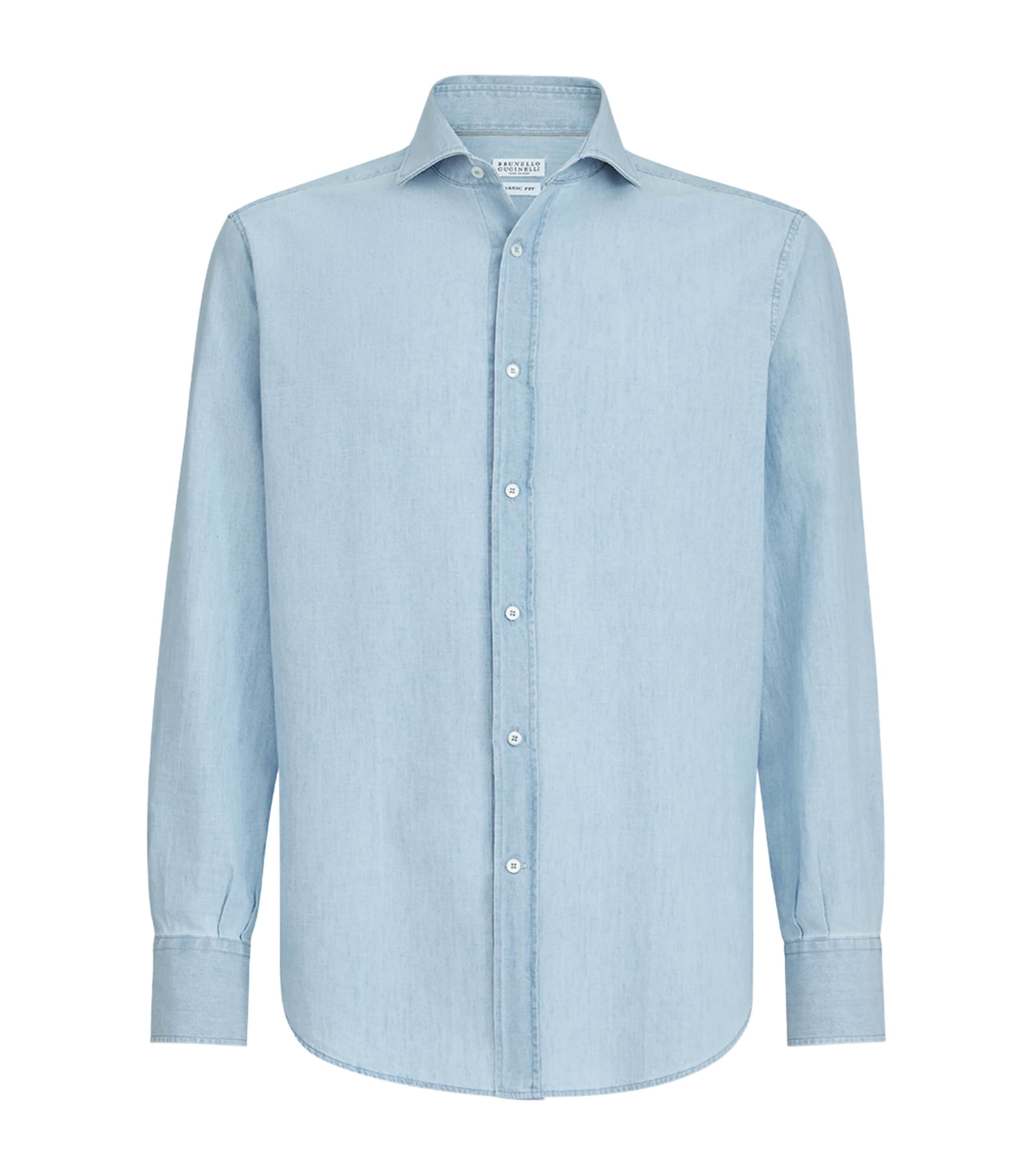 Brunello Cucinelli Mens Denim-Effect Chambray Shirt