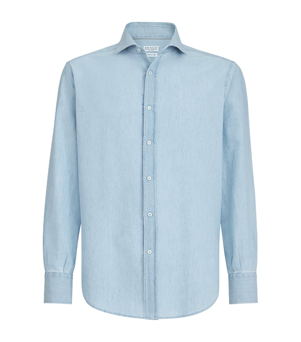 Brunello Cucinelli Mens Denim-Effect Chambray Shirt
