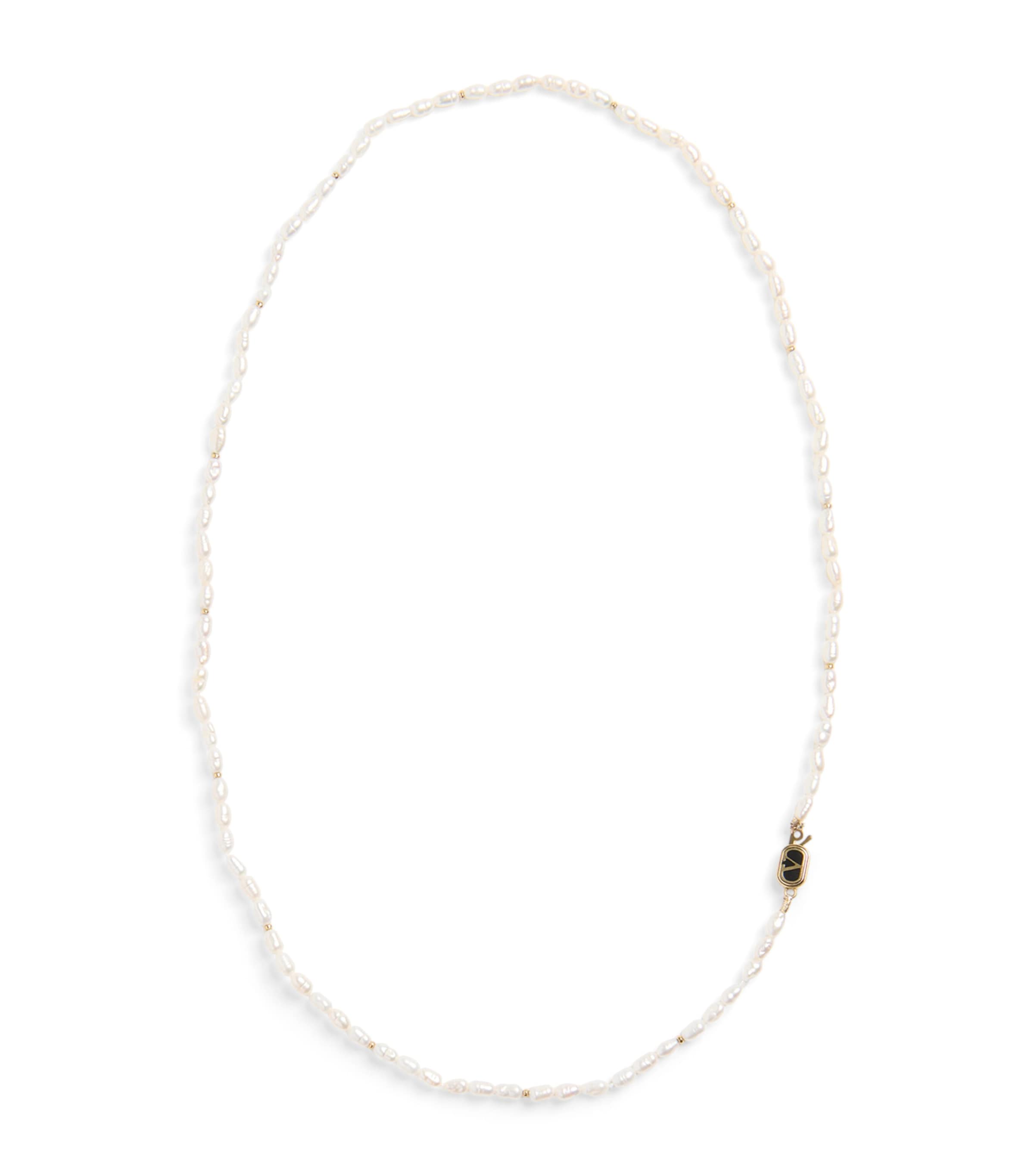 Faux Pearl VLogo Necklace