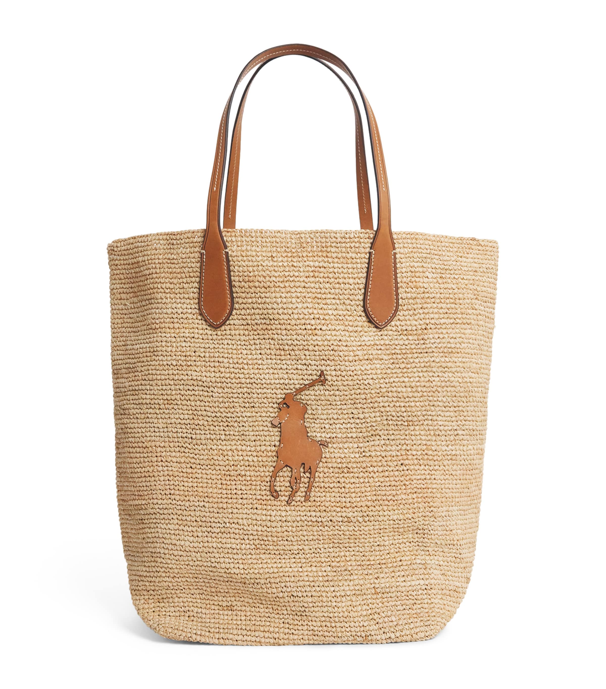 Polo Ralph Lauren Large Raffia Big Pony Tote Bag Natural/cuoio