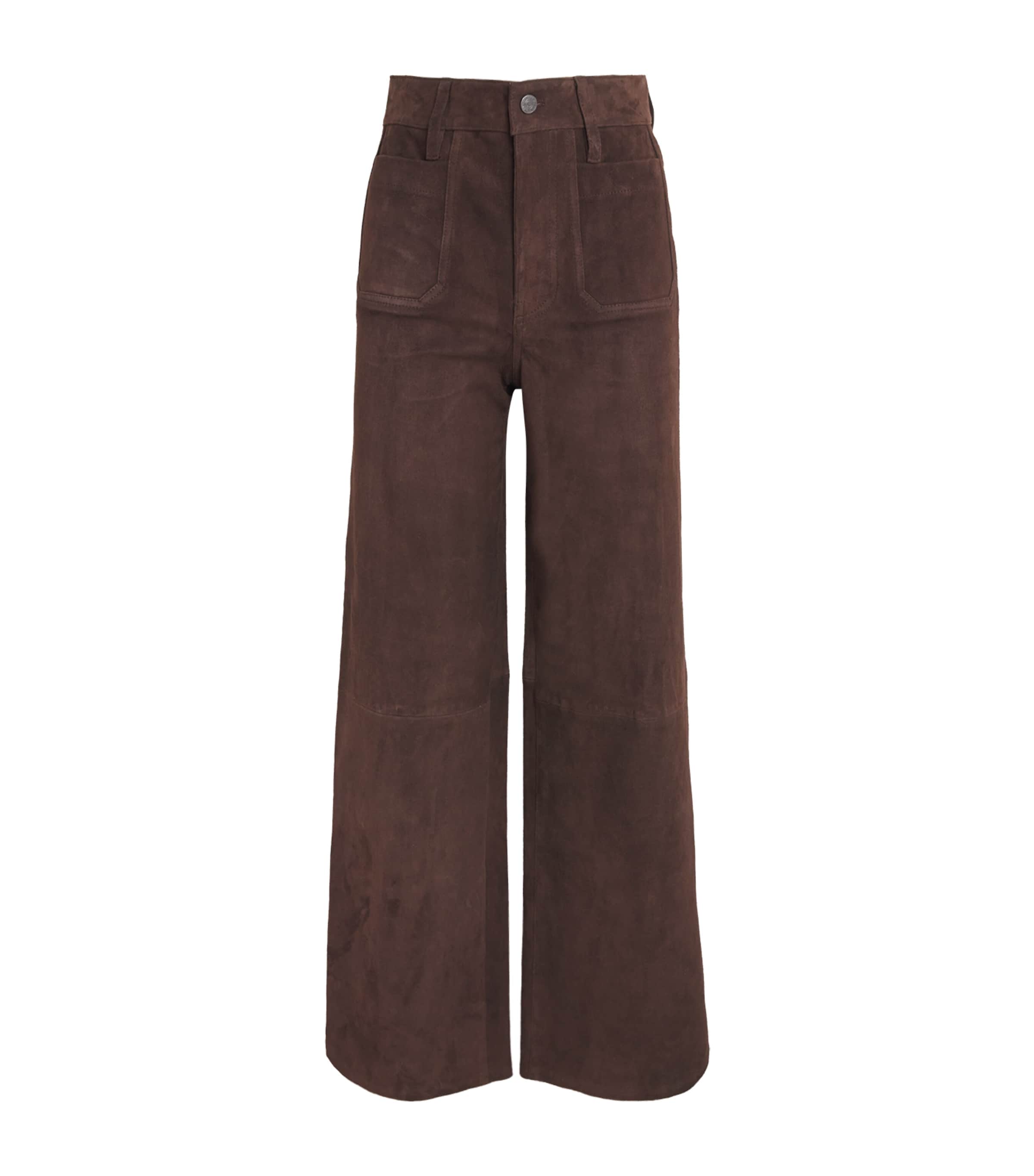 FRAME Womens Suede Le Slim Palazzo High-Rise Wide-Leg Jeans Dark Brown