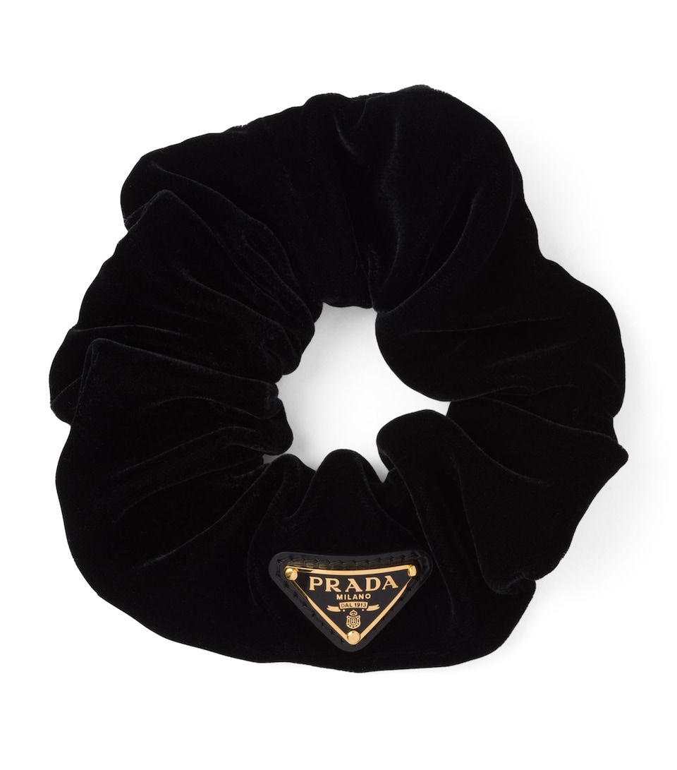 Prada Cotton-Velvet Logo Scrunchie