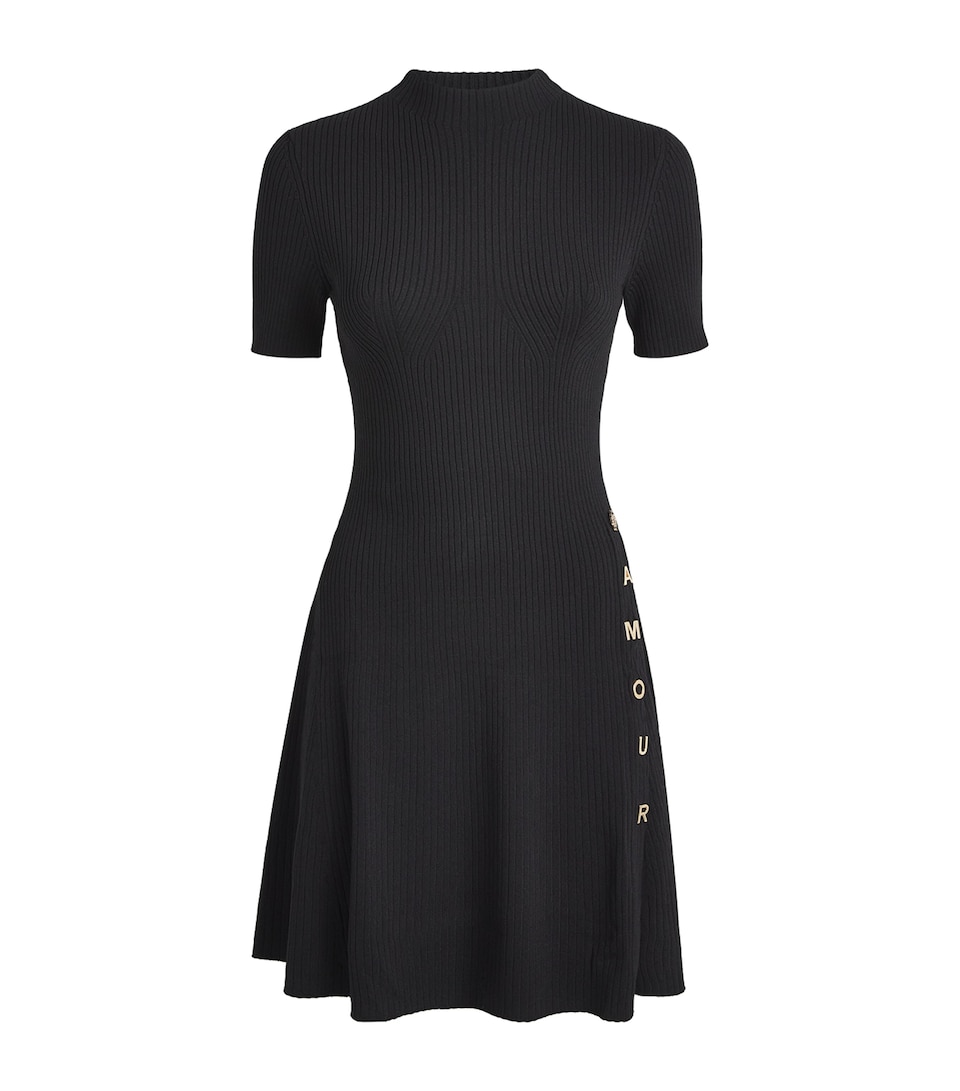 Rib-Knit Embellished Mini Dress