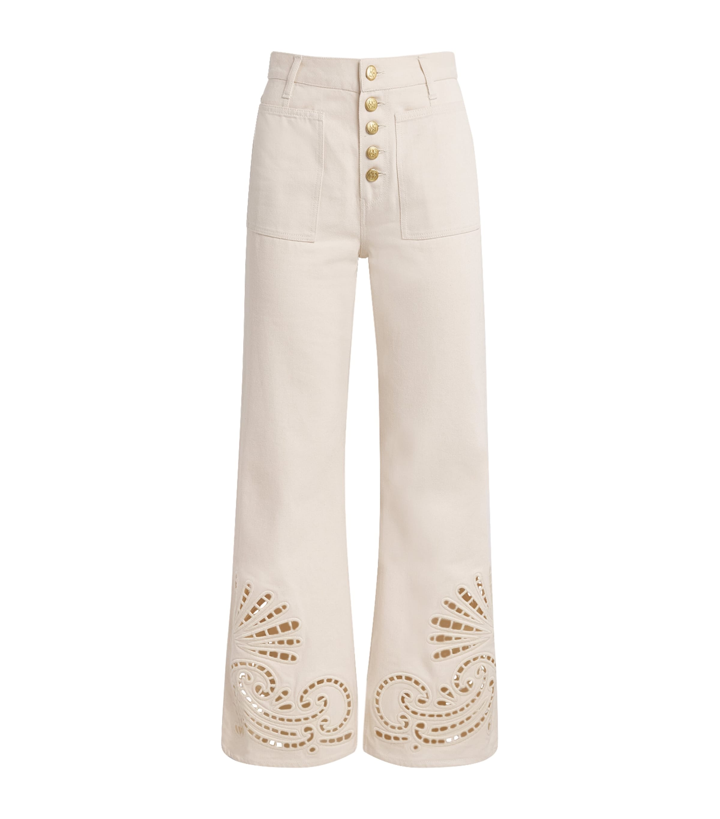 Ulla Johnson Womens Eyelet The Lou Flared Jeans Cowrie