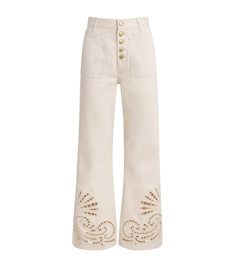 Ulla Johnson Womens Eyelet The Lou Flared Jeans Cowrie