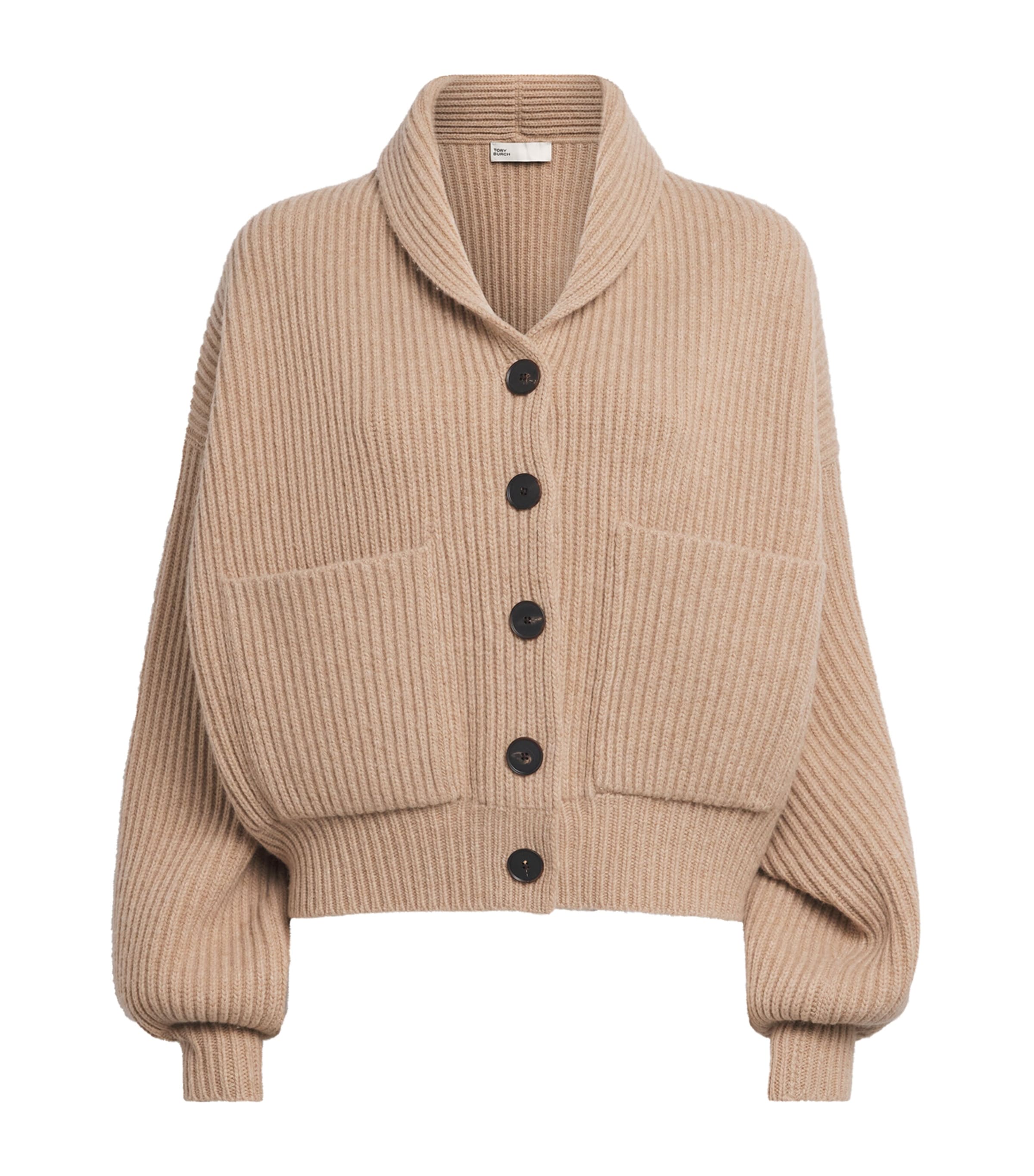 Tory Burch Womens Wool Cropped Cardigan Golden Brown Melange
