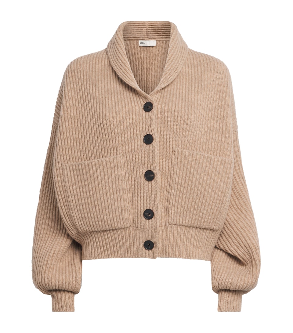 Tory Burch Womens Wool Cropped Cardigan Golden Brown Melange