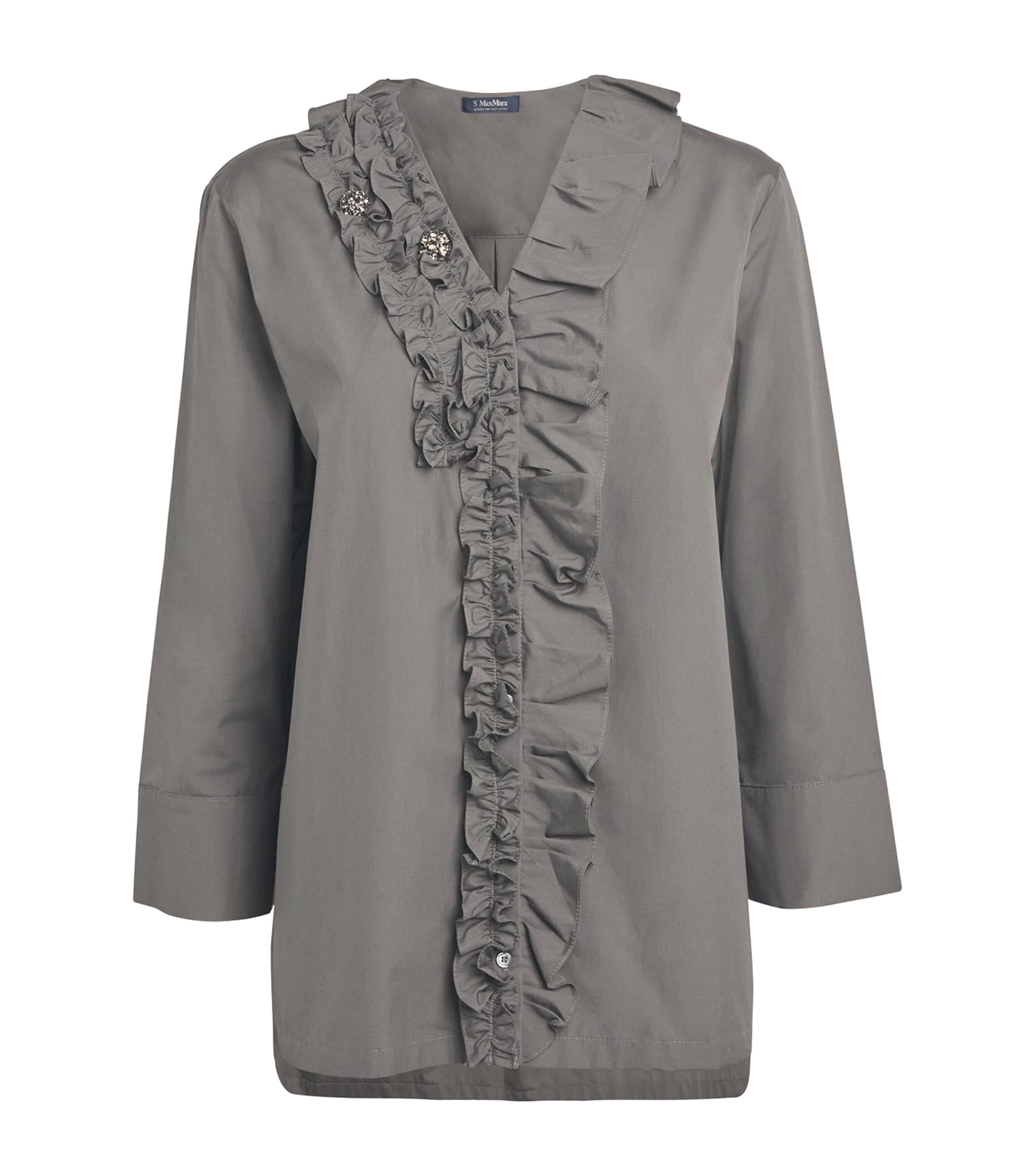 Cotton Poplin Ruffle-Trim Shirt