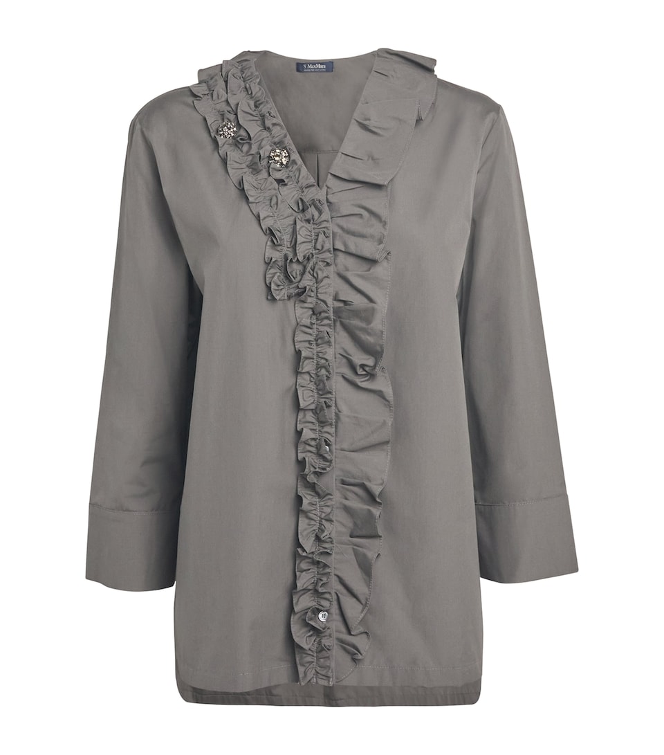 Cotton Poplin Ruffle-Trim Shirt