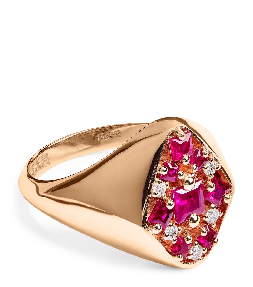 Rose Gold, Diamond and Ruby La Fantasie Signet Ring (Size 4)