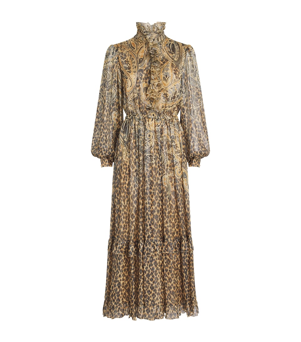 Etro Womens Silk-Blend Leopard Midi Dress Beige