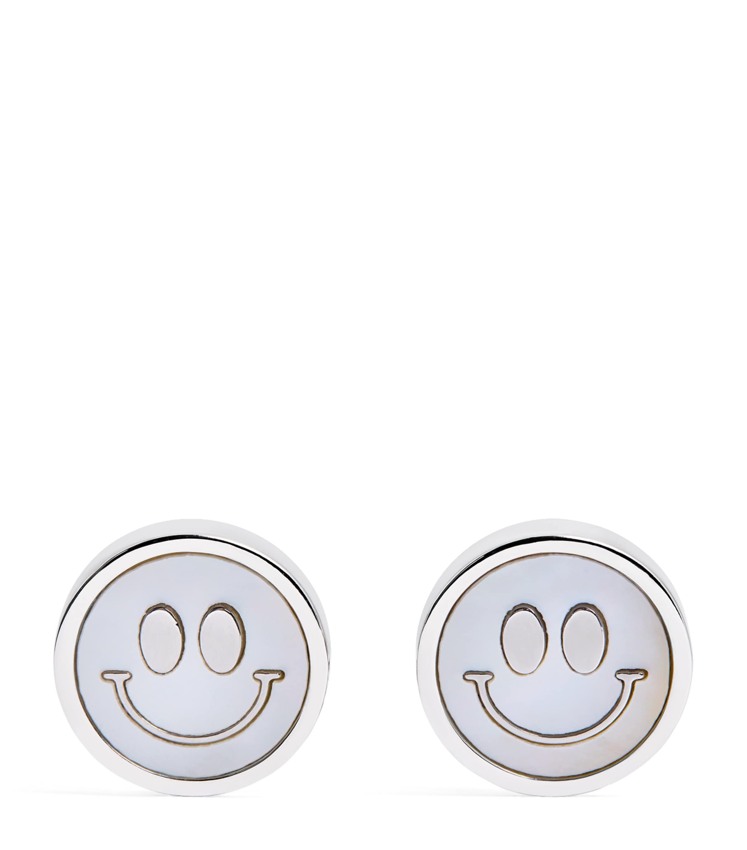 Babette Wasserman Rhodium-Plated Smiley Face Cufflinks Silver