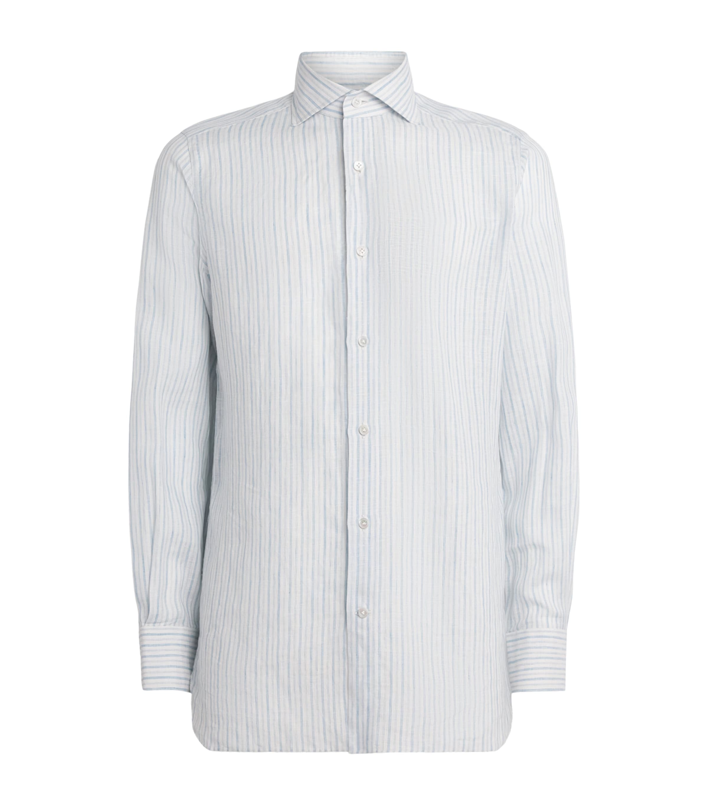 100HANDS Mens Linen Stripe Shirt Blue White