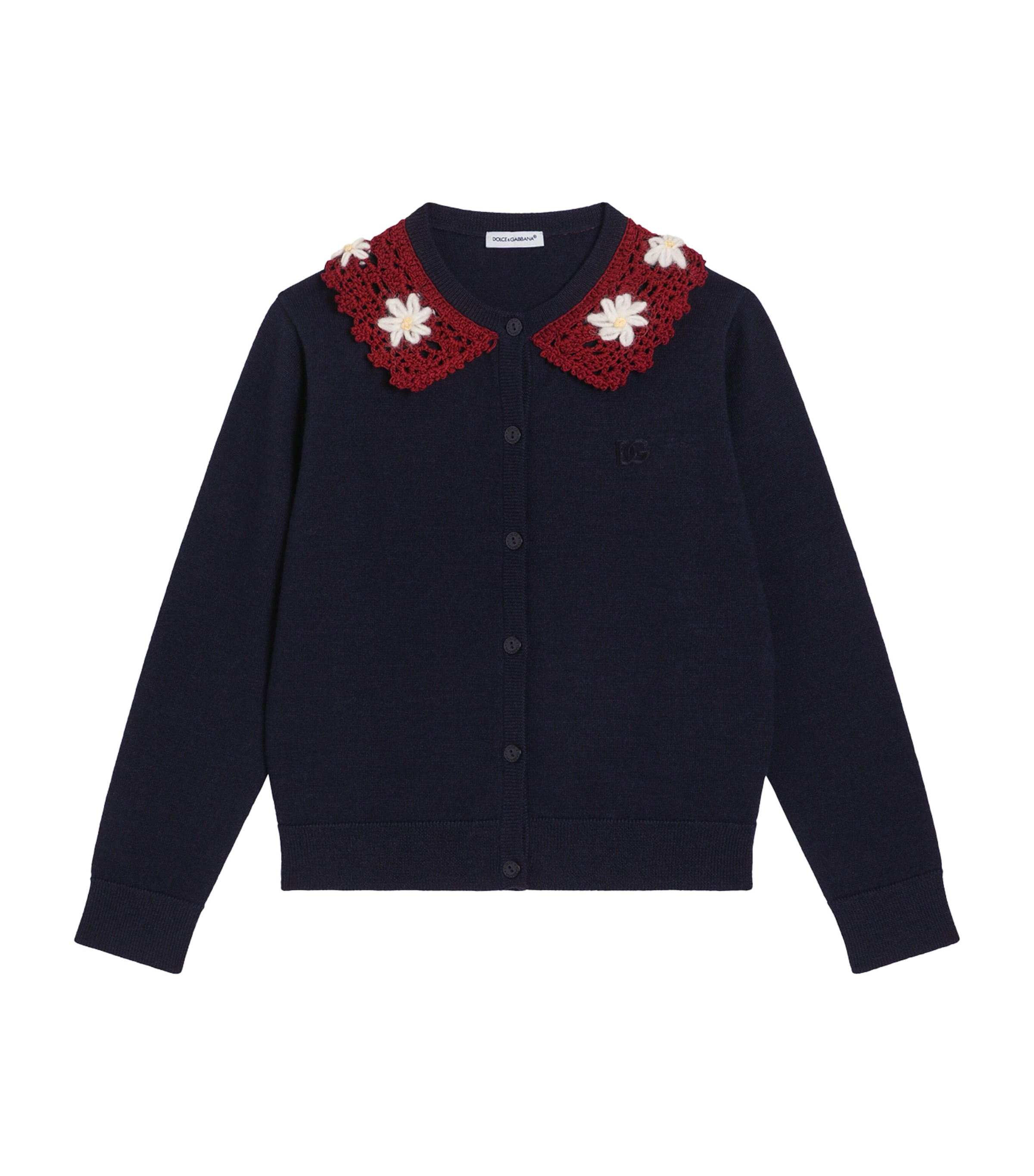 Virgin Wool-Blend Crochet Trim Cardigan (8-12 Years)